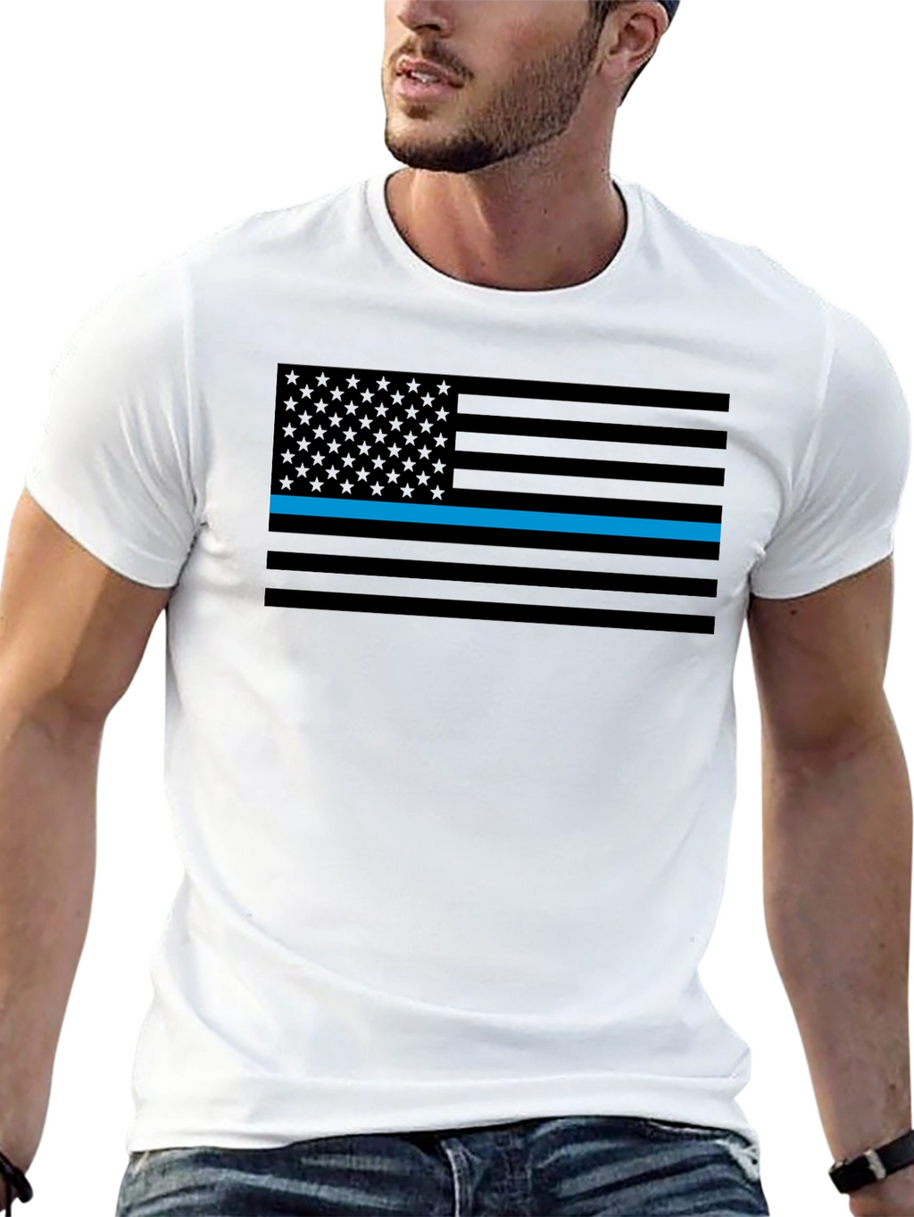 Thin Blue Line American Flag Graphic Tee - Black