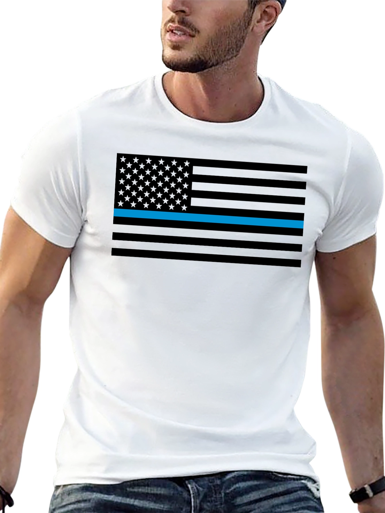 Thin Blue Line American Flag Graphic Tee - Black