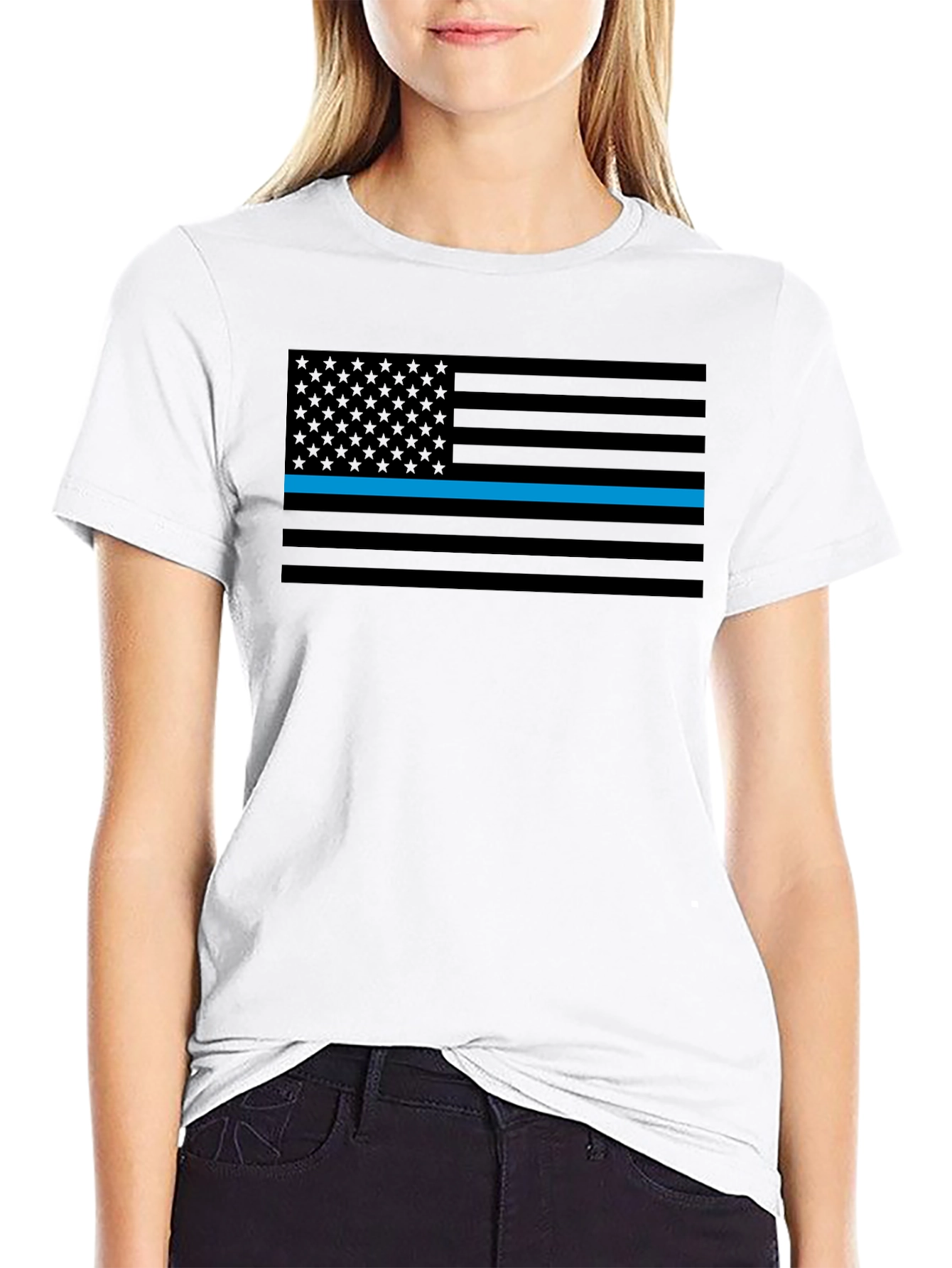 Thin Blue Line American Flag Graphic Tee - Black