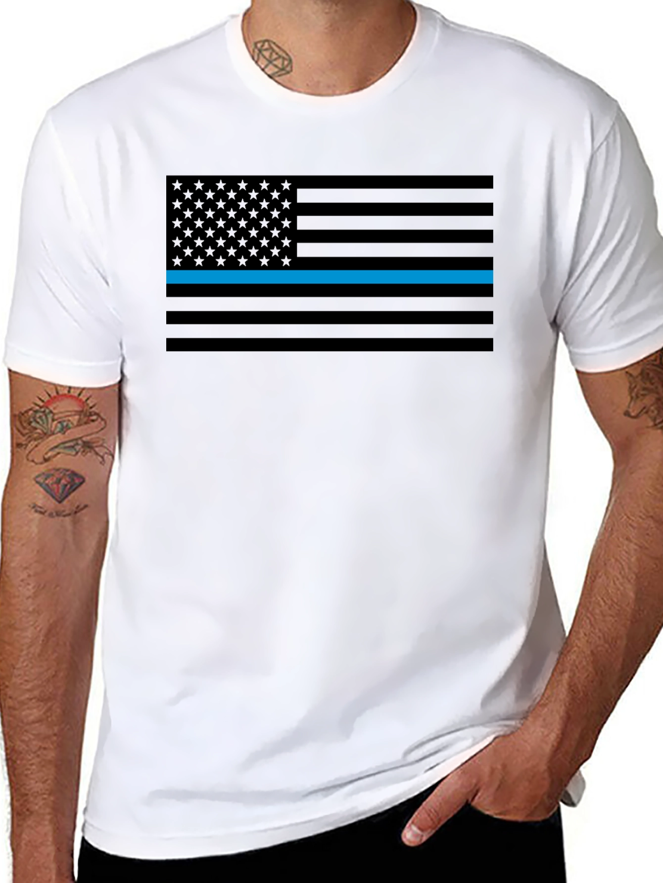 Thin Blue Line American Flag Graphic Tee - Black