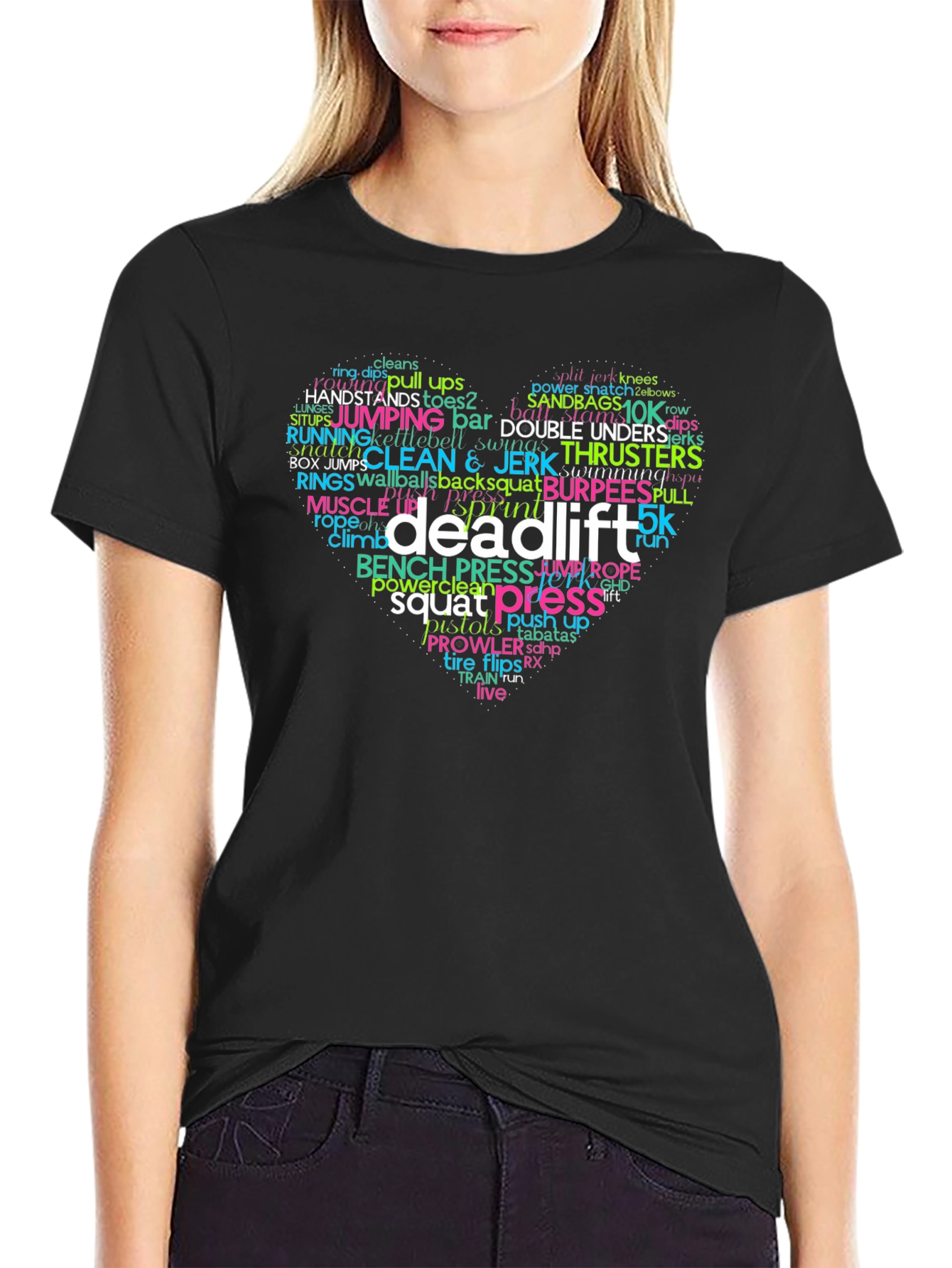Workout Motivation Shirt - Deadlift Word Cloud Heart Design