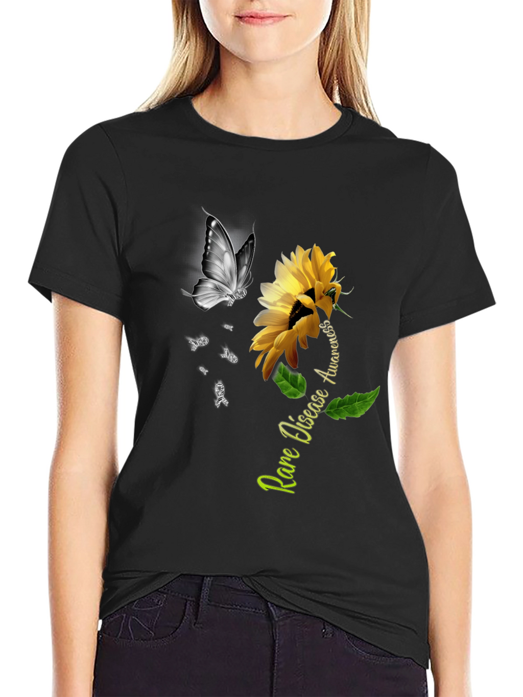 Rare Disease Awareness Sunflower Butterfly T-Shirt