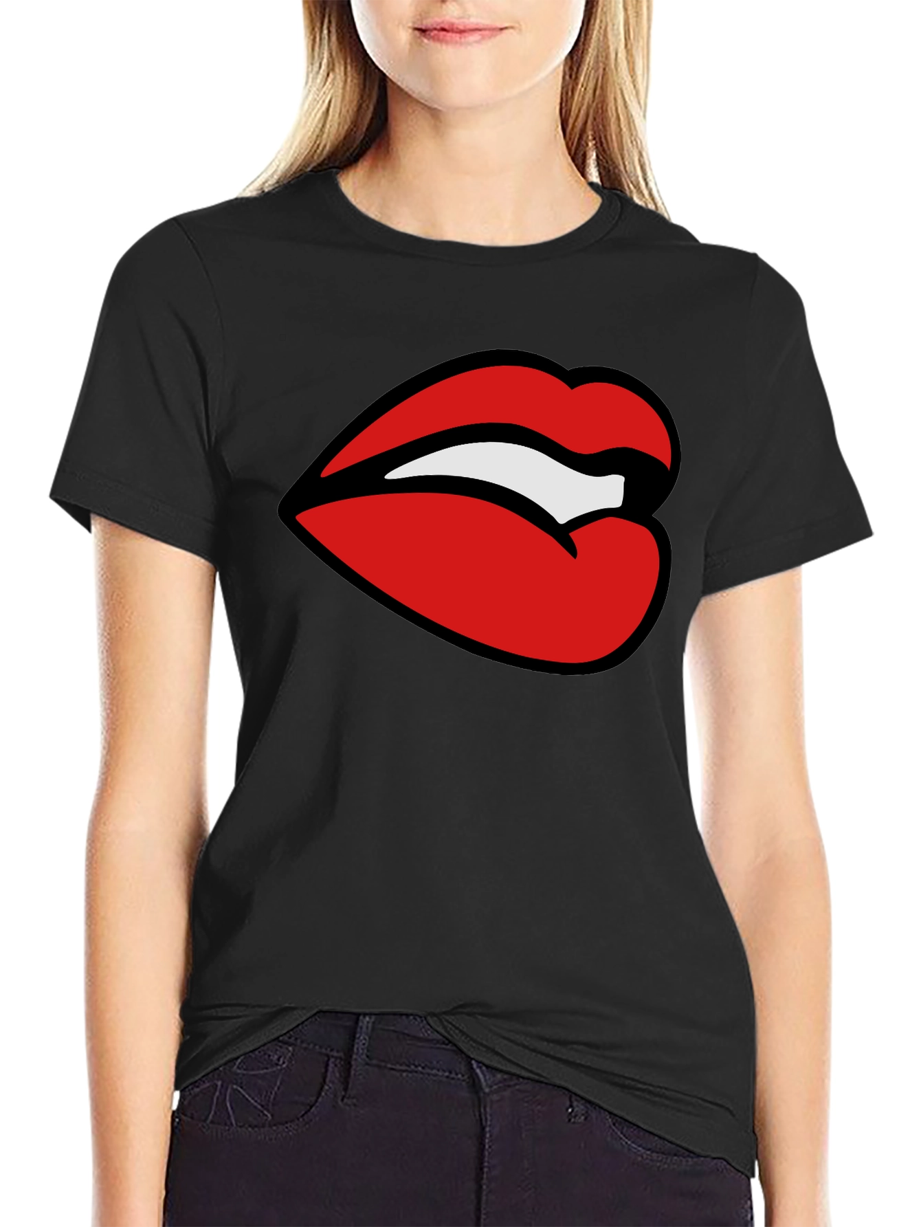 Bold Lips Graphic Tee - Stylish Black T-Shirt