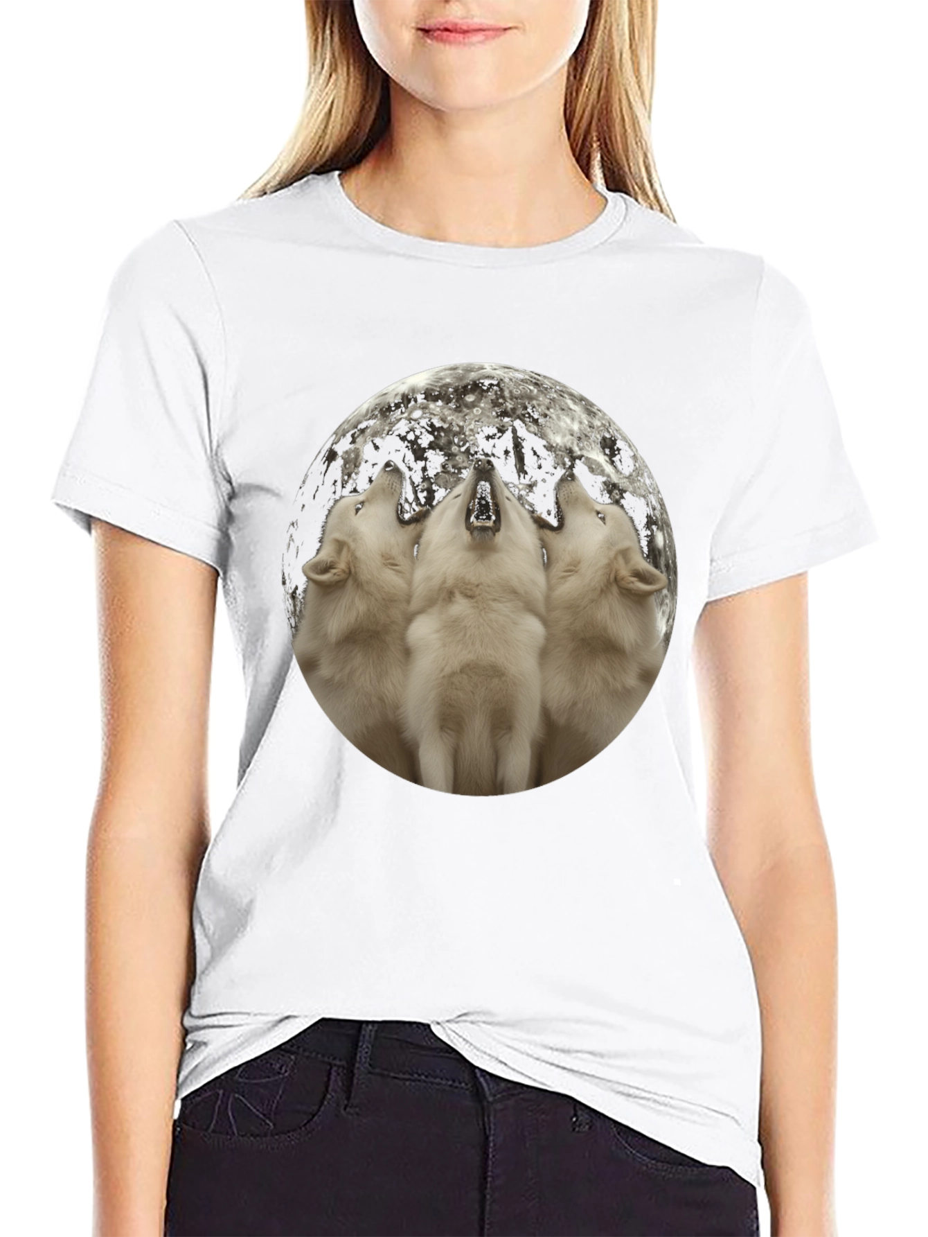 Wolf Moon Graphic Tee - Black Cotton Blend