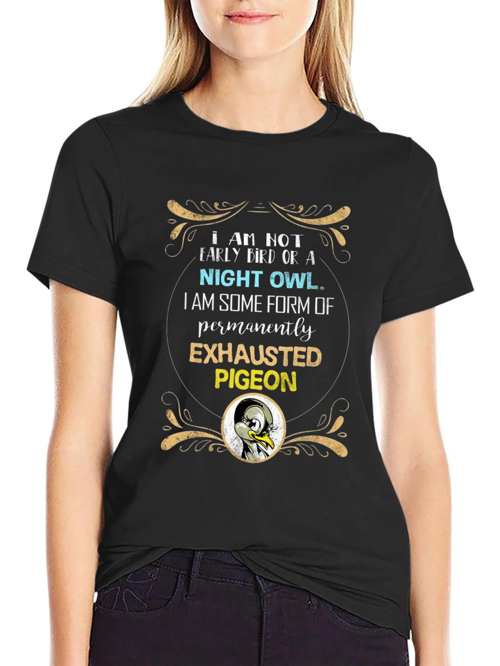 Exhausted Pigeon T-Shirt Funny Novelty Graphic Tee