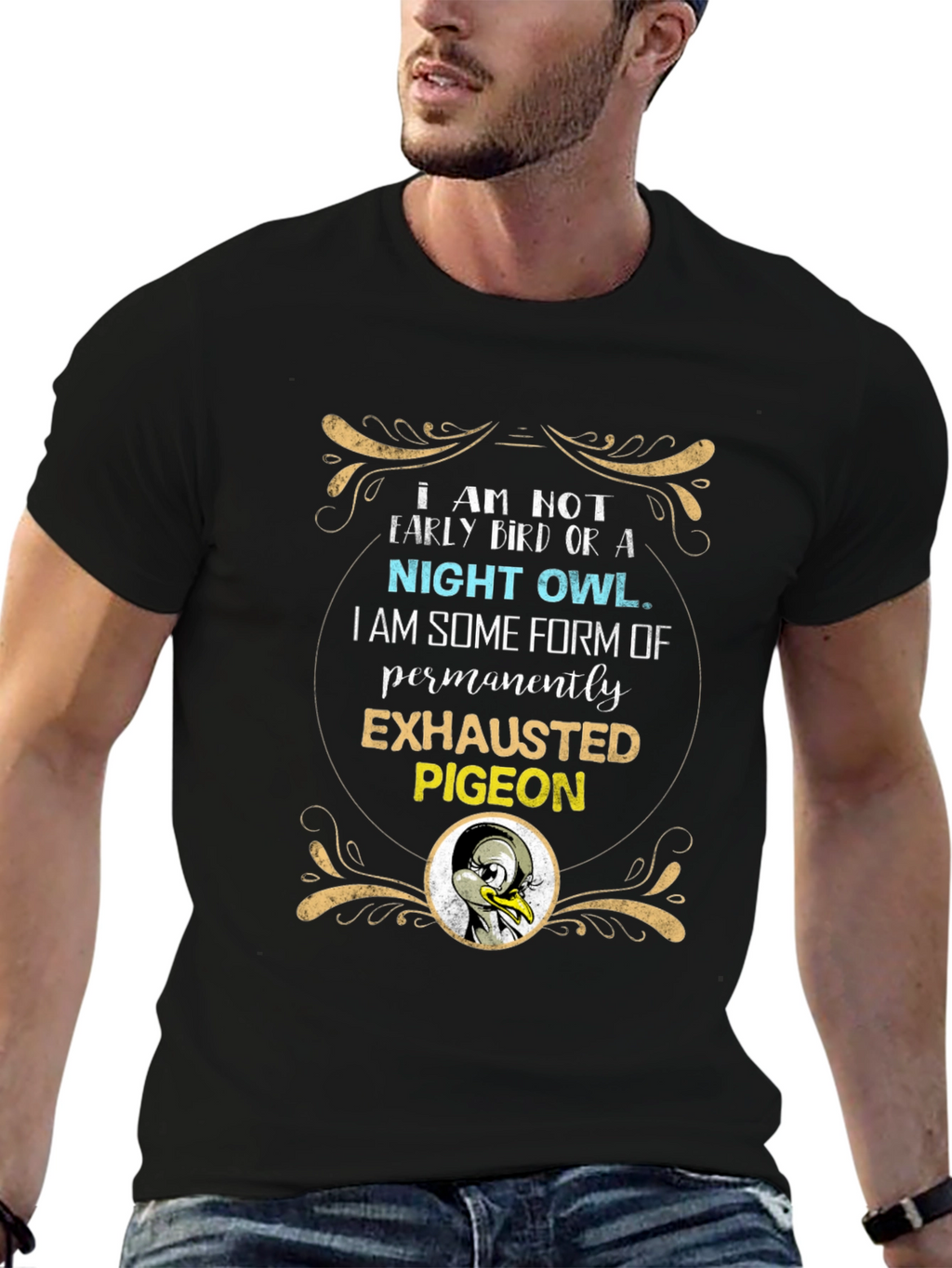 Exhausted Pigeon T-Shirt Funny Novelty Graphic Tee