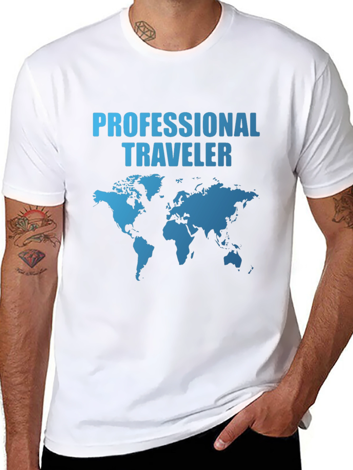 Professional Traveler World Map Graphic T-Shirt