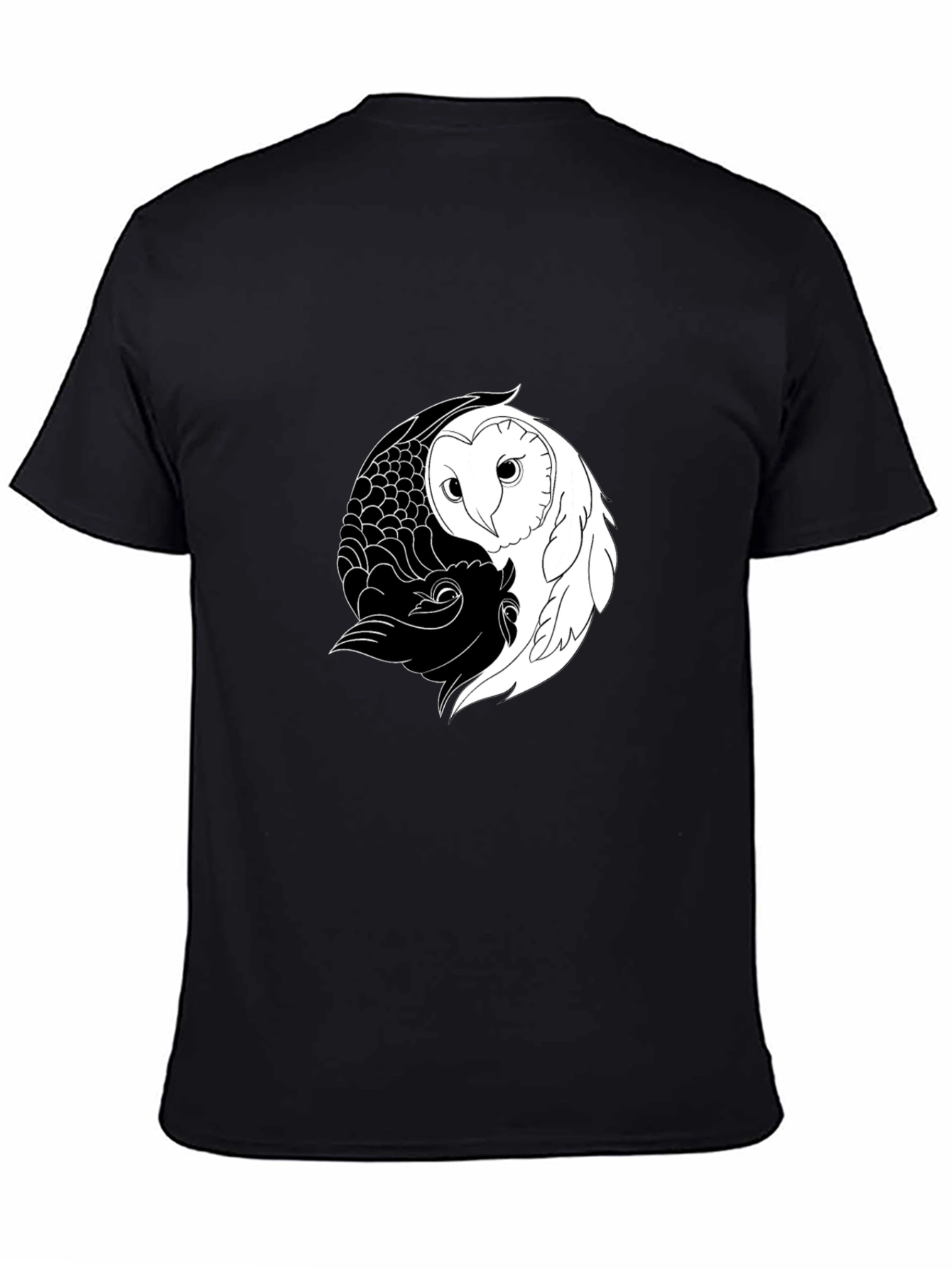 Yin Yang Owl Graphic Tee - Mens Black Cotton T-Shirt
