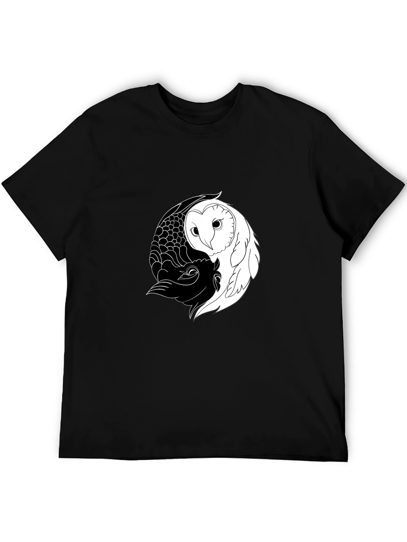 Yin Yang Owl Graphic Tee - Mens Black Cotton T-Shirt