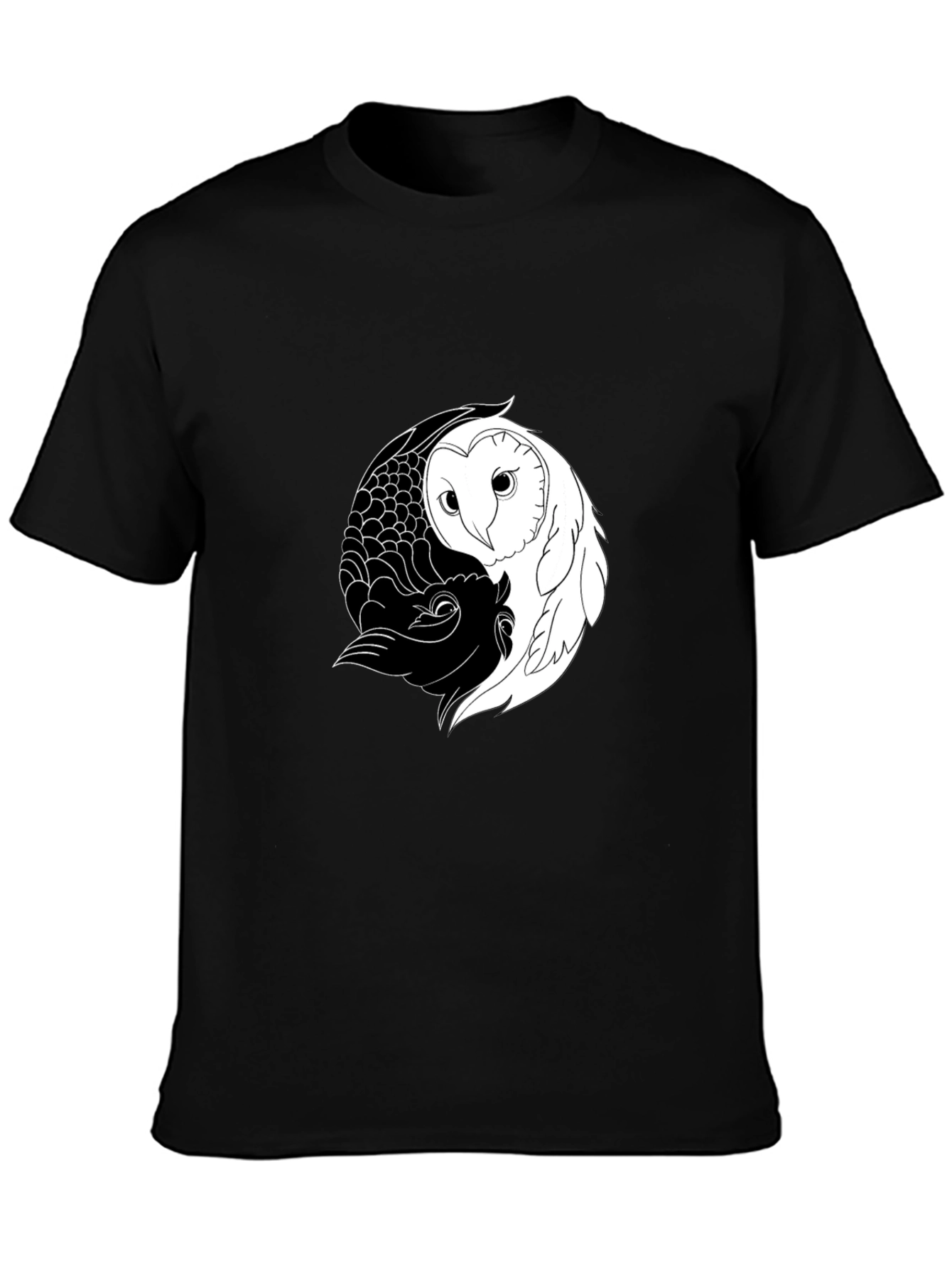 Yin Yang Owl Graphic Tee - Mens Black Cotton T-Shirt