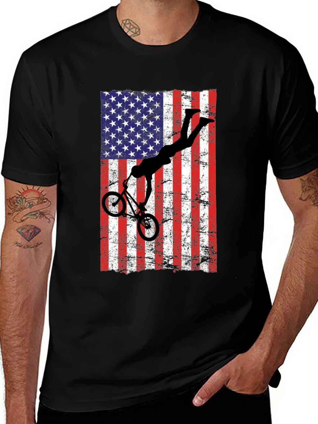 American Flag BMX T-Shirt - Patriotic Bike Rider
