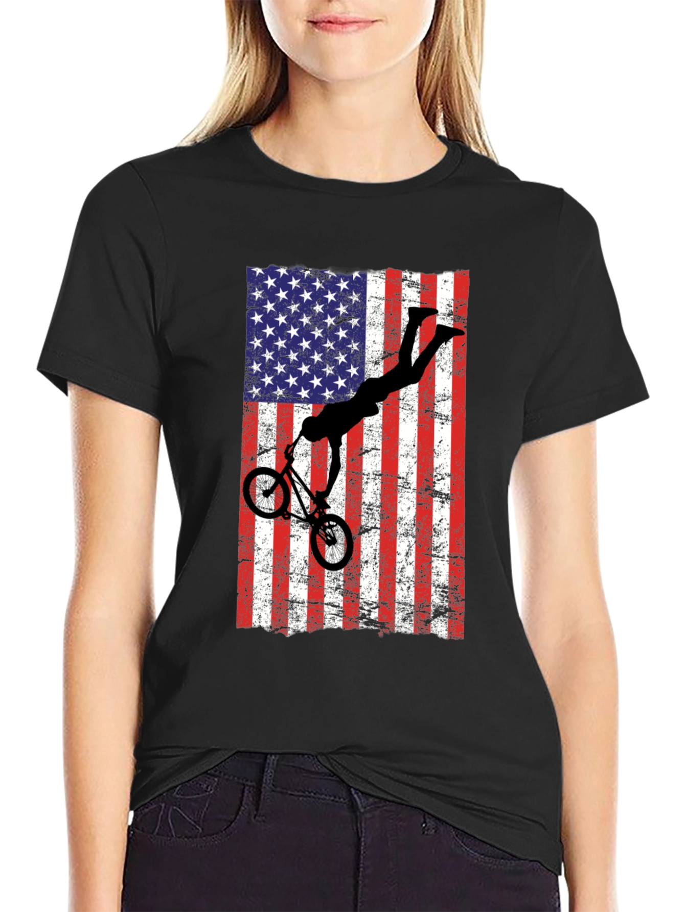 American Flag BMX T-Shirt - Patriotic Bike Rider