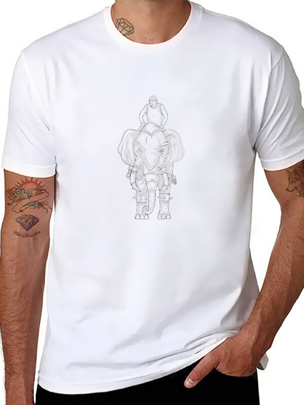 Elephant Rider Graphic Tee - Black Cotton Casual Shirt
