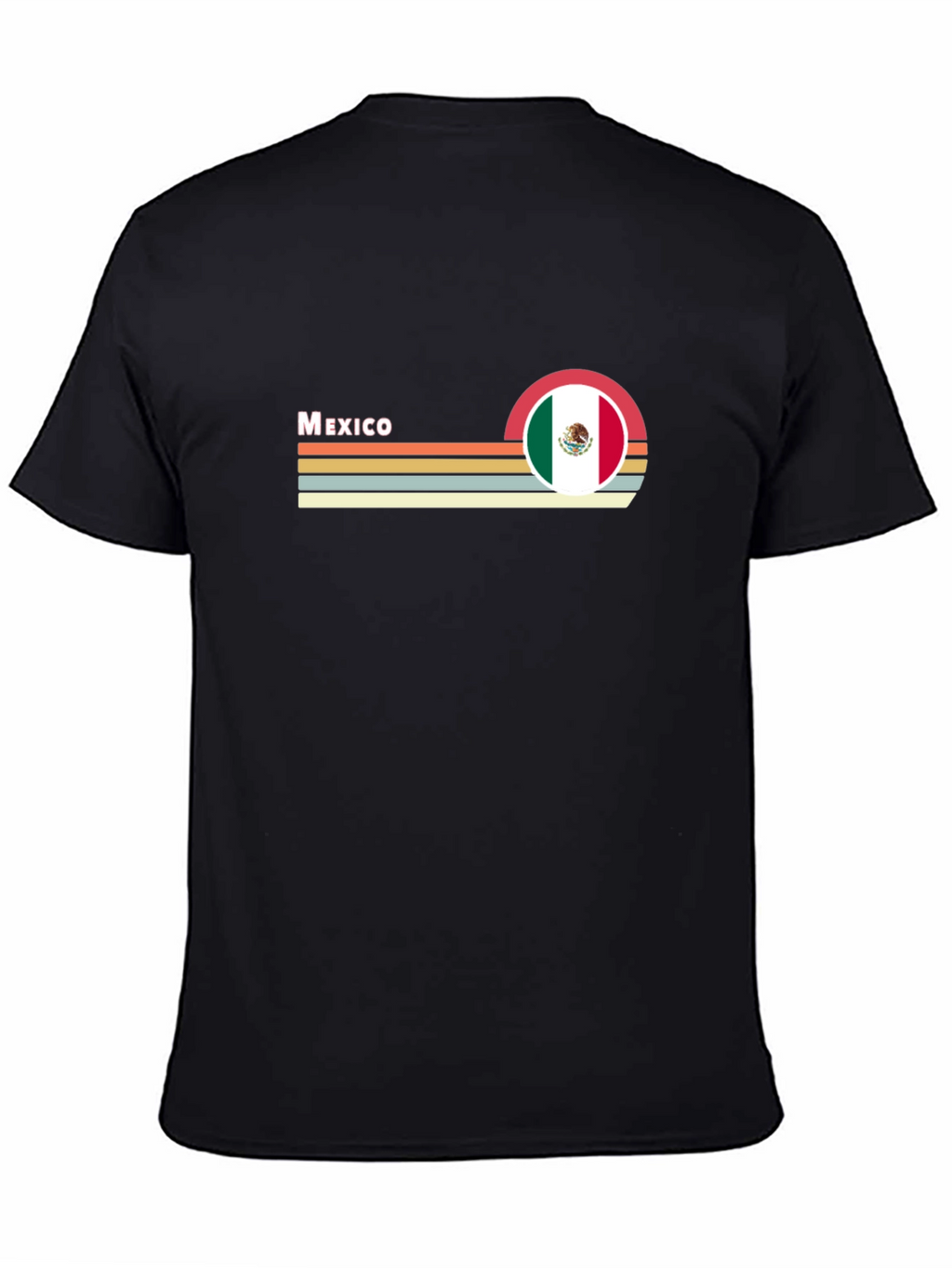 Mexico Flag Retro T-Shirt - Black Crew Neck Tee