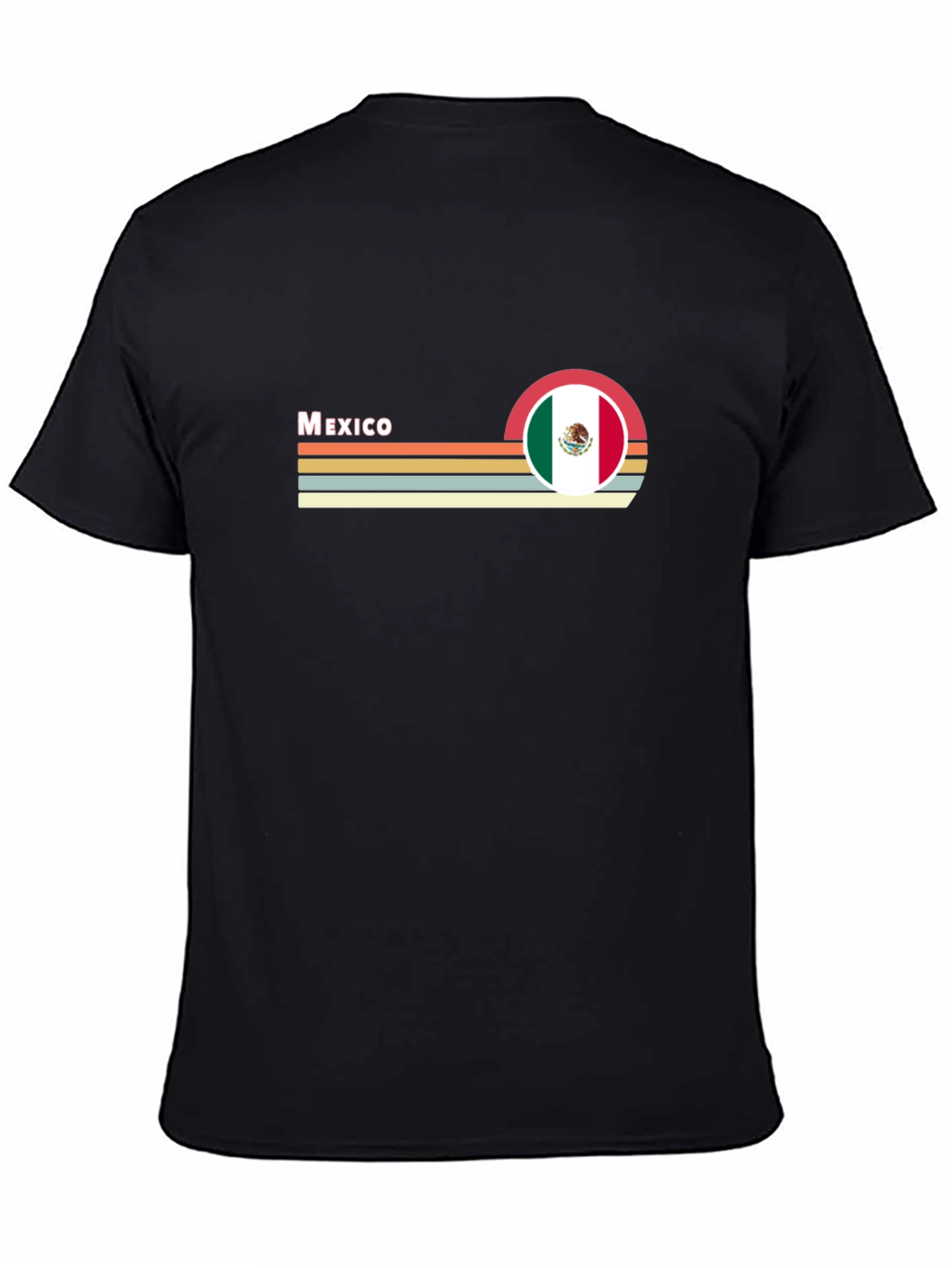 Mexico Flag Retro T-Shirt - Black Crew Neck Tee