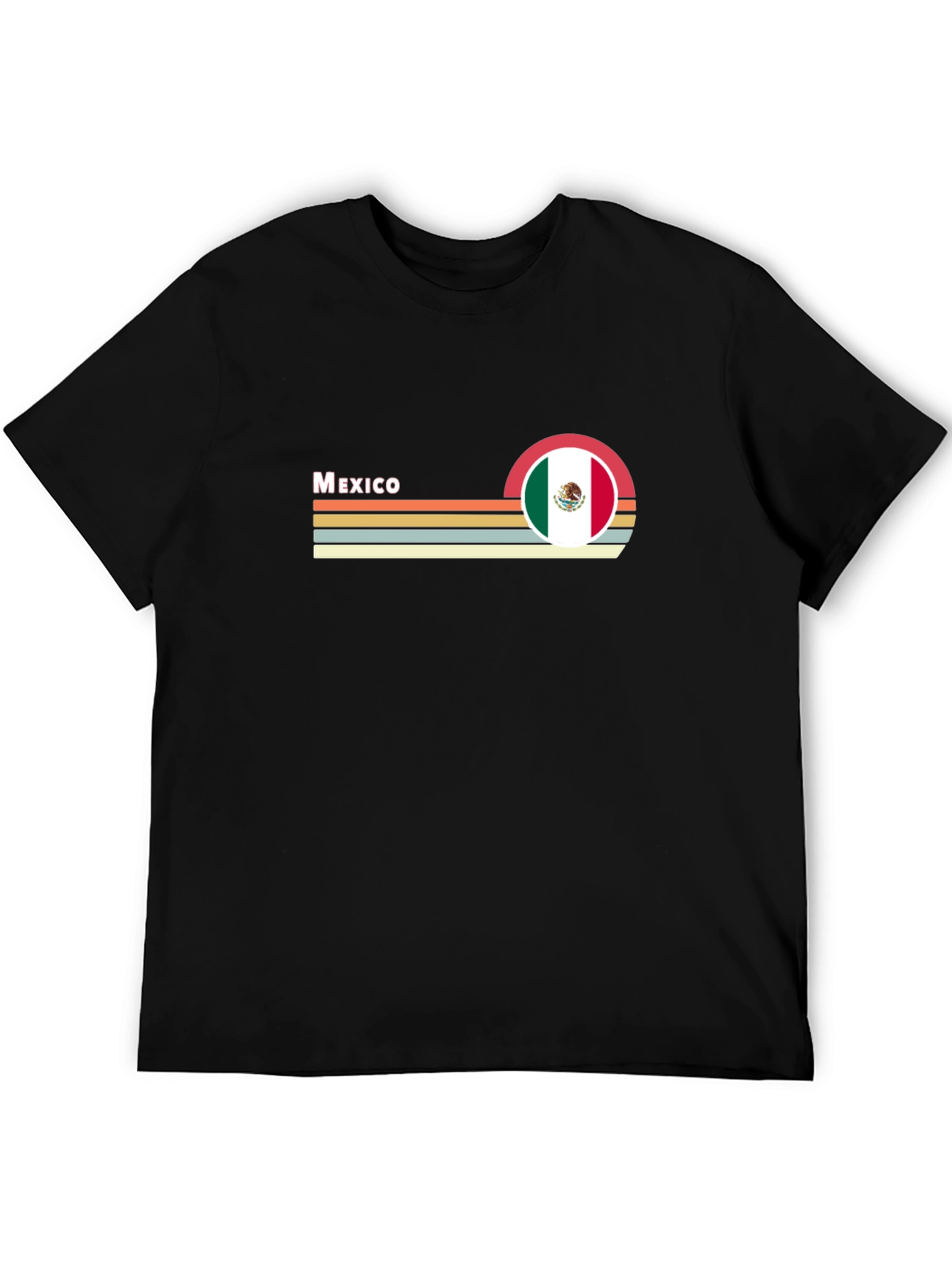 Mexico Flag Retro T-Shirt - Black Crew Neck Tee