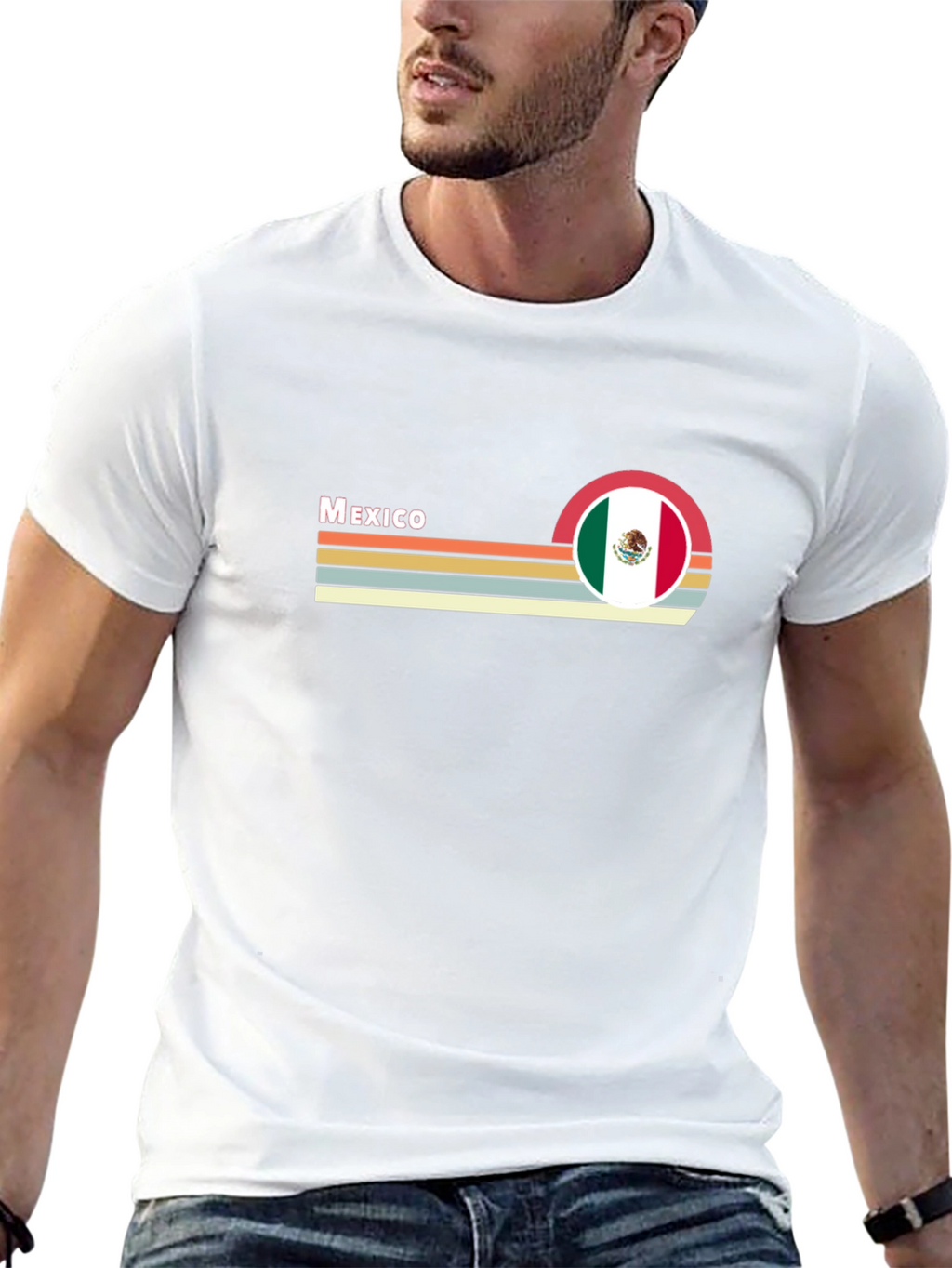 Mexico Flag Retro T-Shirt - Black Crew Neck Tee