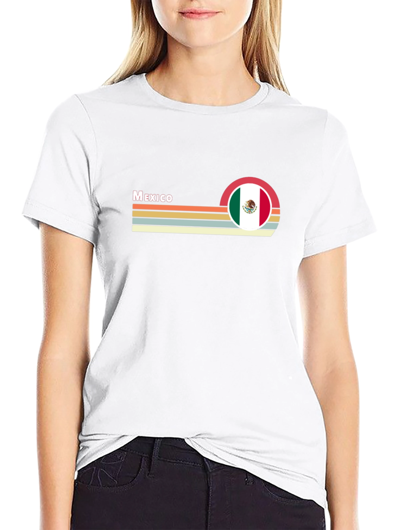 Mexico Flag Retro T-Shirt - Black Crew Neck Tee