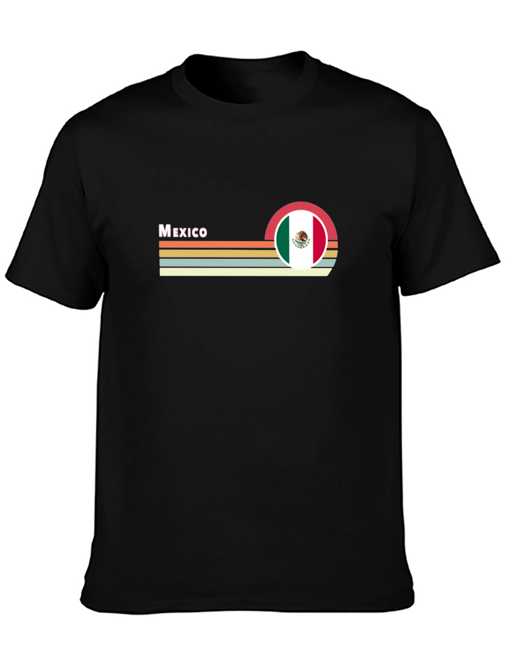 Mexico Flag Retro T-Shirt - Black Crew Neck Tee