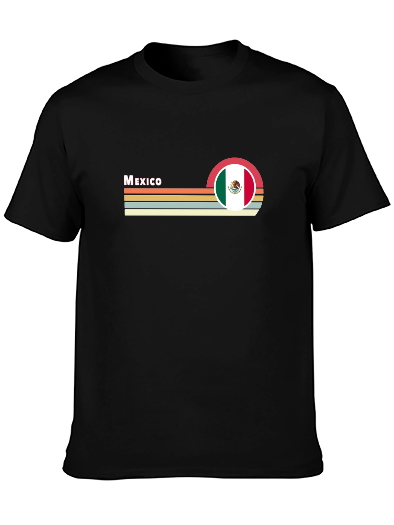 Mexico Flag Retro T-Shirt - Black Crew Neck Tee