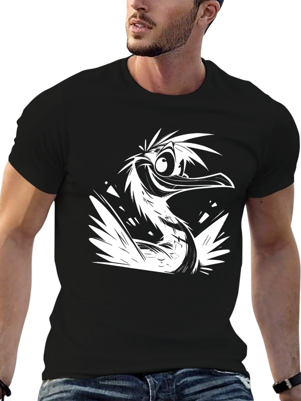 Cartoon Bird Graphic Black T-Shirt