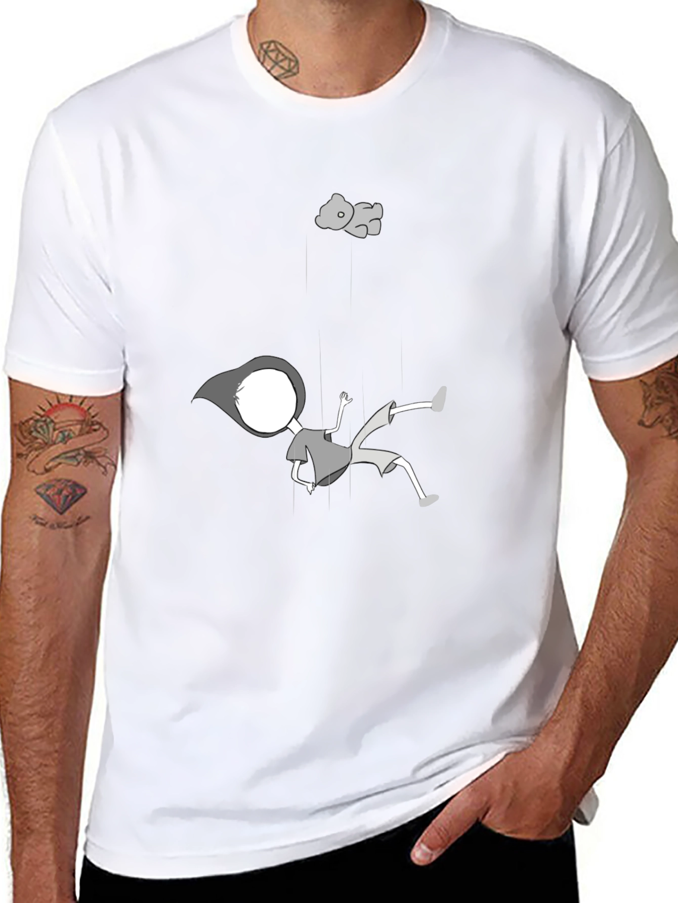 Falling Cartoon Black T-Shirt