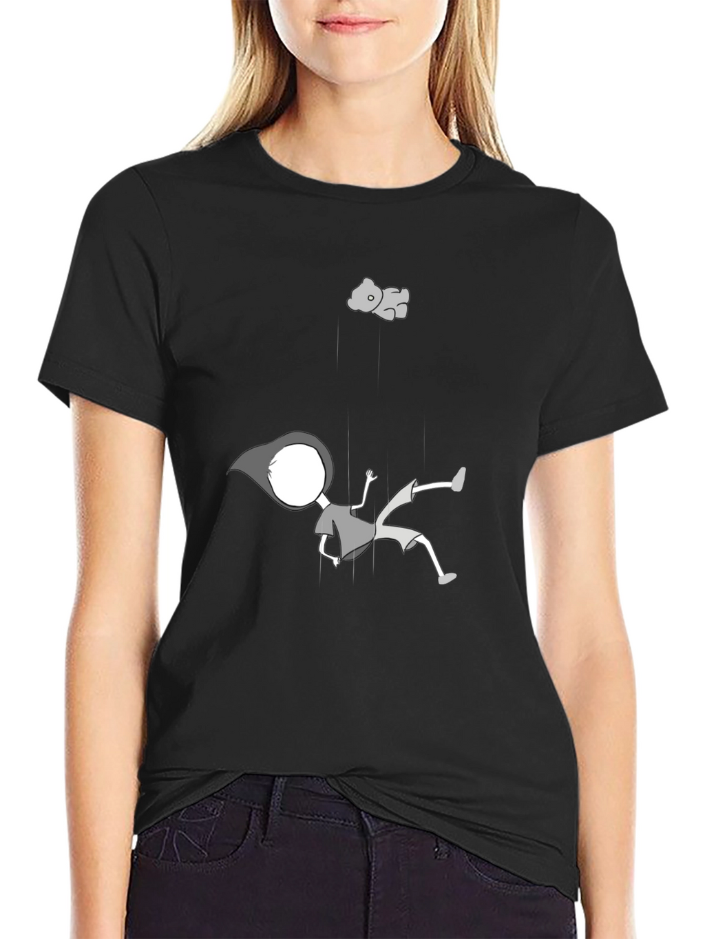 Falling Cartoon Black T-Shirt