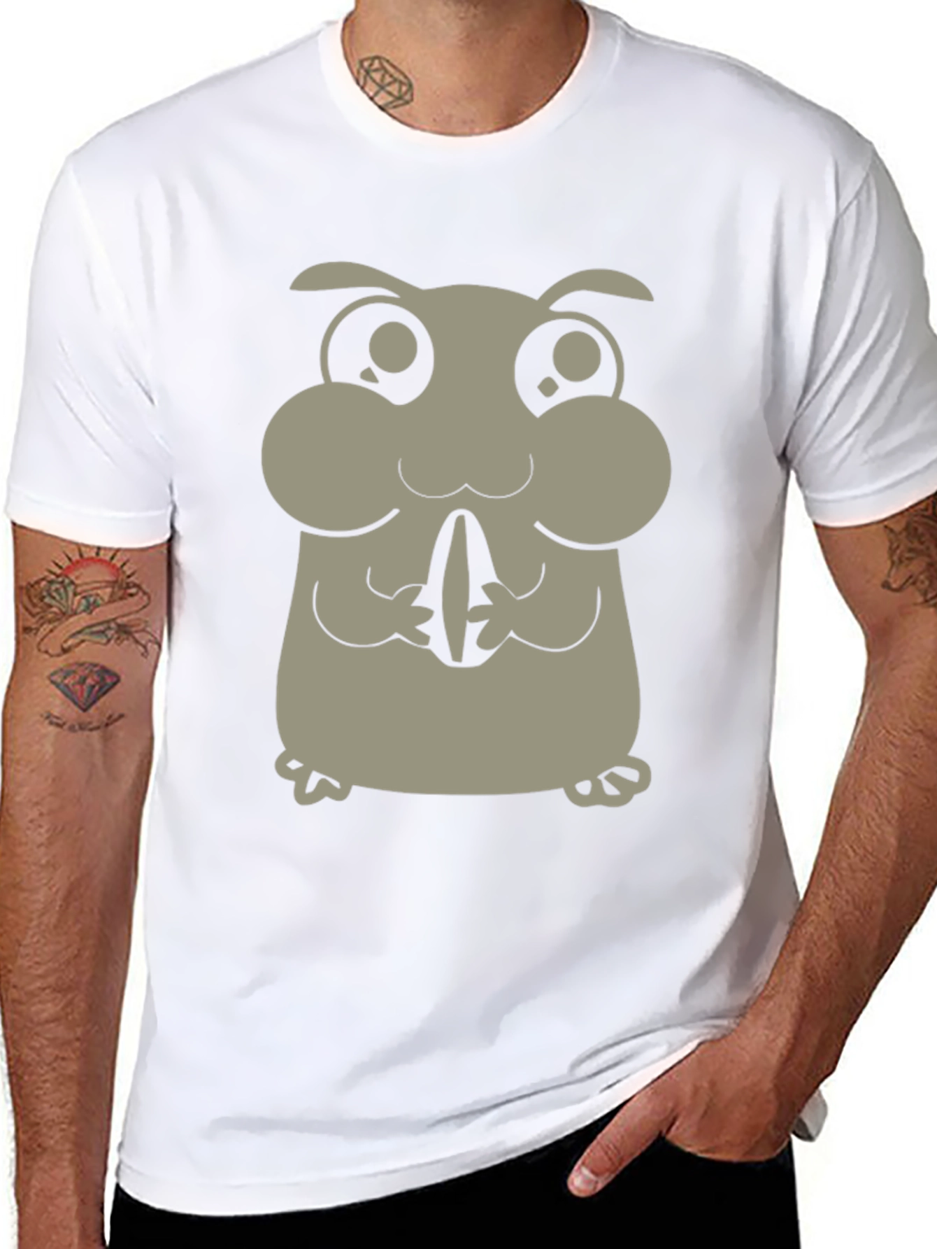 Cute Hamster Graphic Tee - Black Cotton Blend