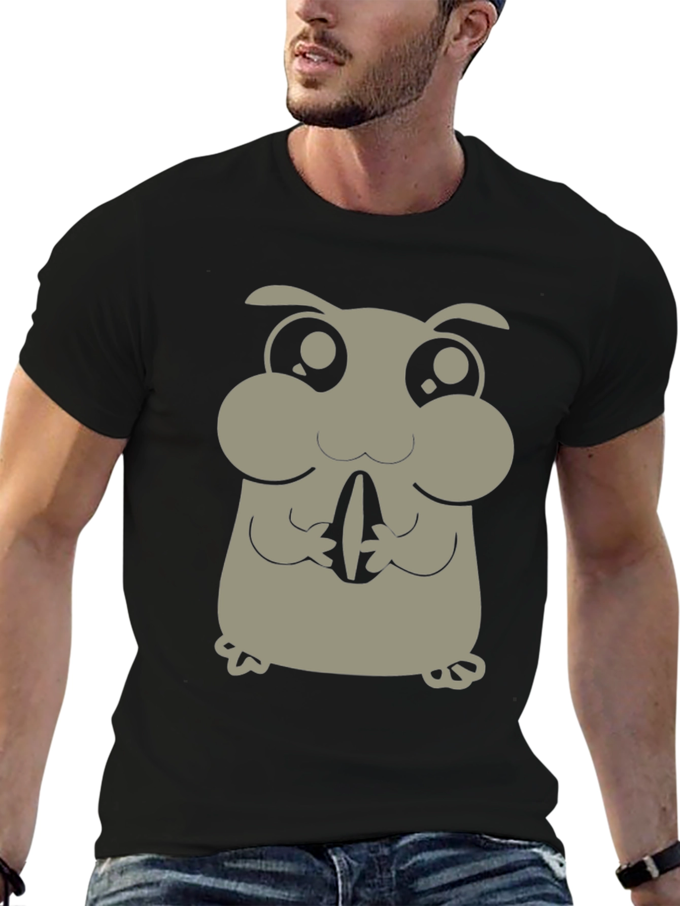 Cute Hamster Graphic Tee - Black Cotton Blend