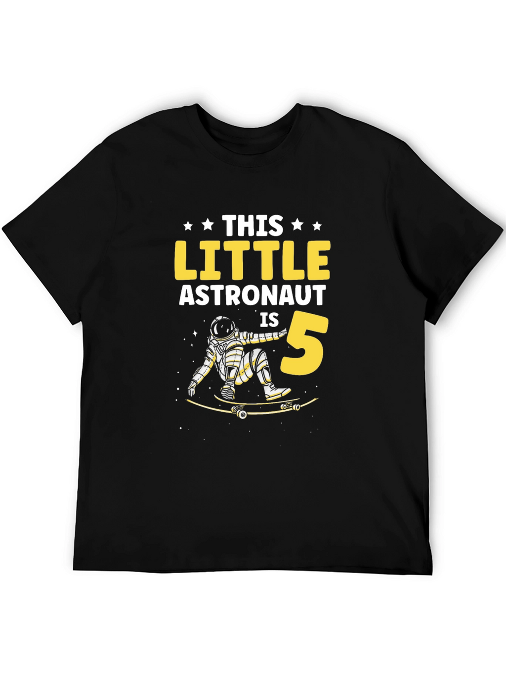 Little Astronaut 5th Birthday T-Shirt - Space Skateboard