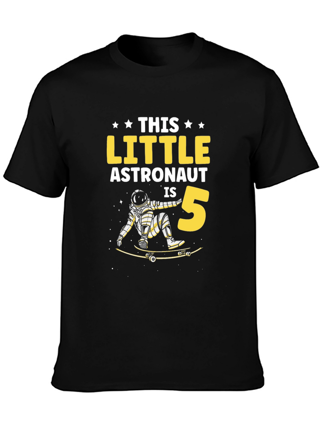 Little Astronaut 5th Birthday T-Shirt - Space Skateboard