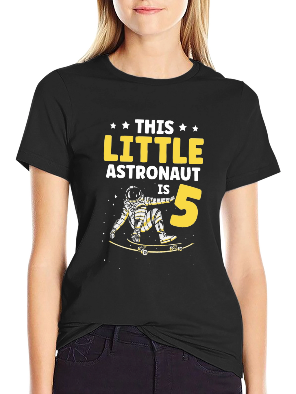 Little Astronaut 5th Birthday T-Shirt - Space Skateboard