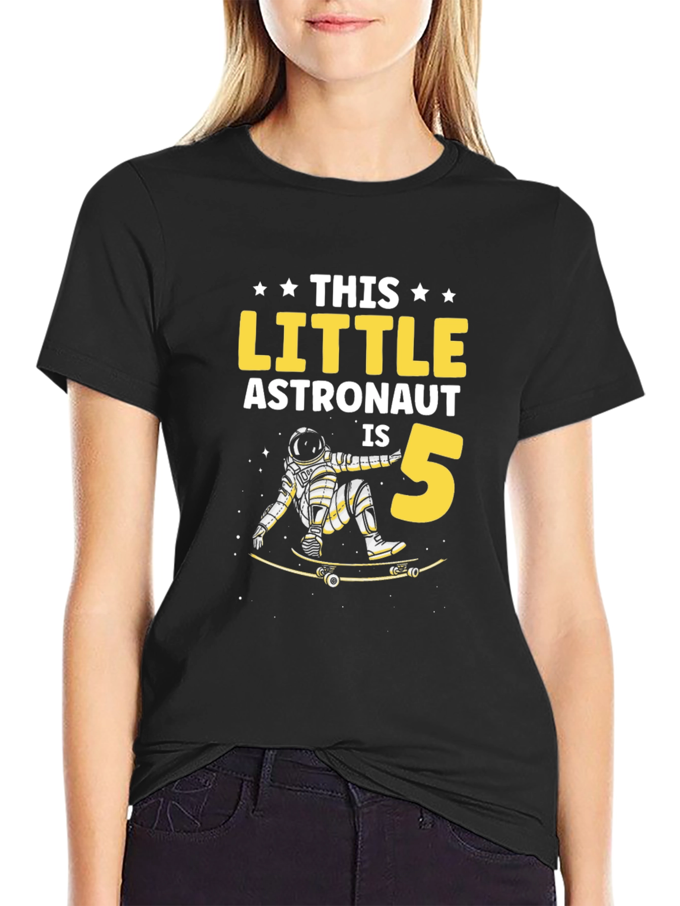 Little Astronaut 5th Birthday T-Shirt - Space Skateboard