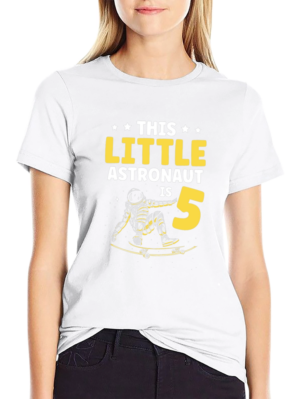 Little Astronaut 5th Birthday T-Shirt - Space Skateboard