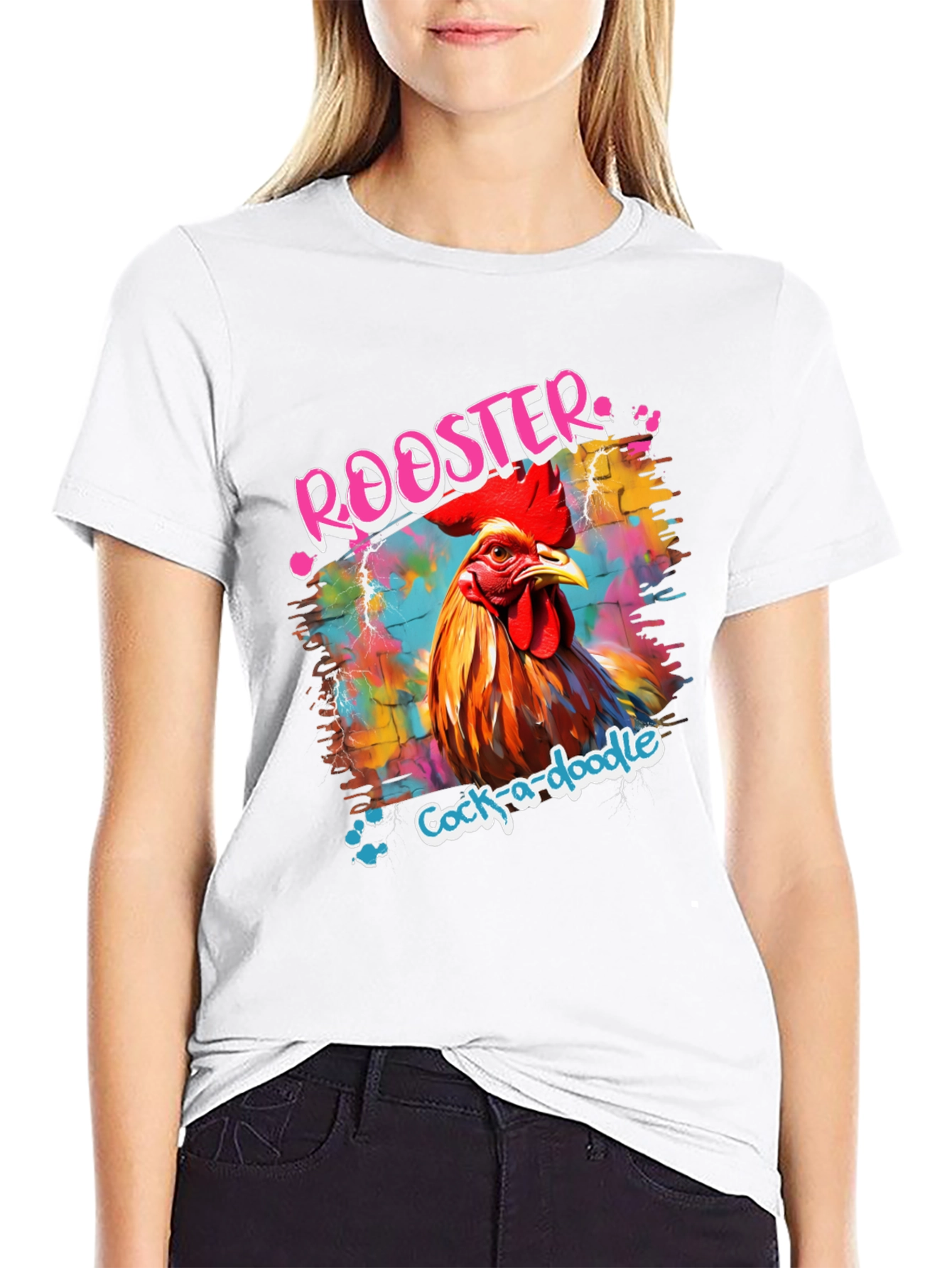 Rooster Graphic Tee - Quirky Cock-a-doodle Design