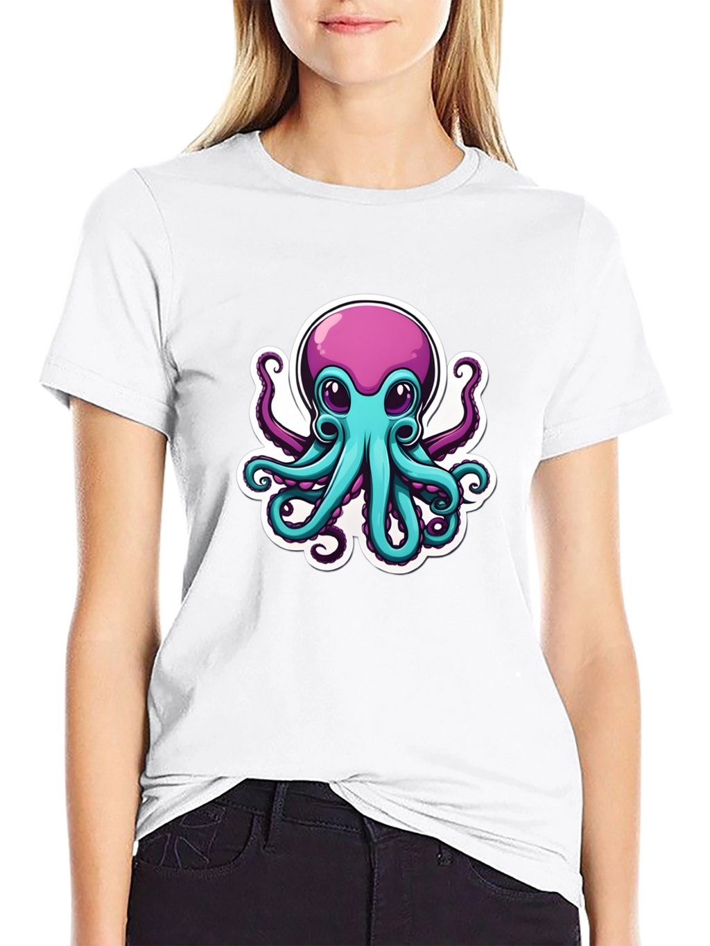 Cartoon Octopus Graphic Tee - Mens Black T-Shirt