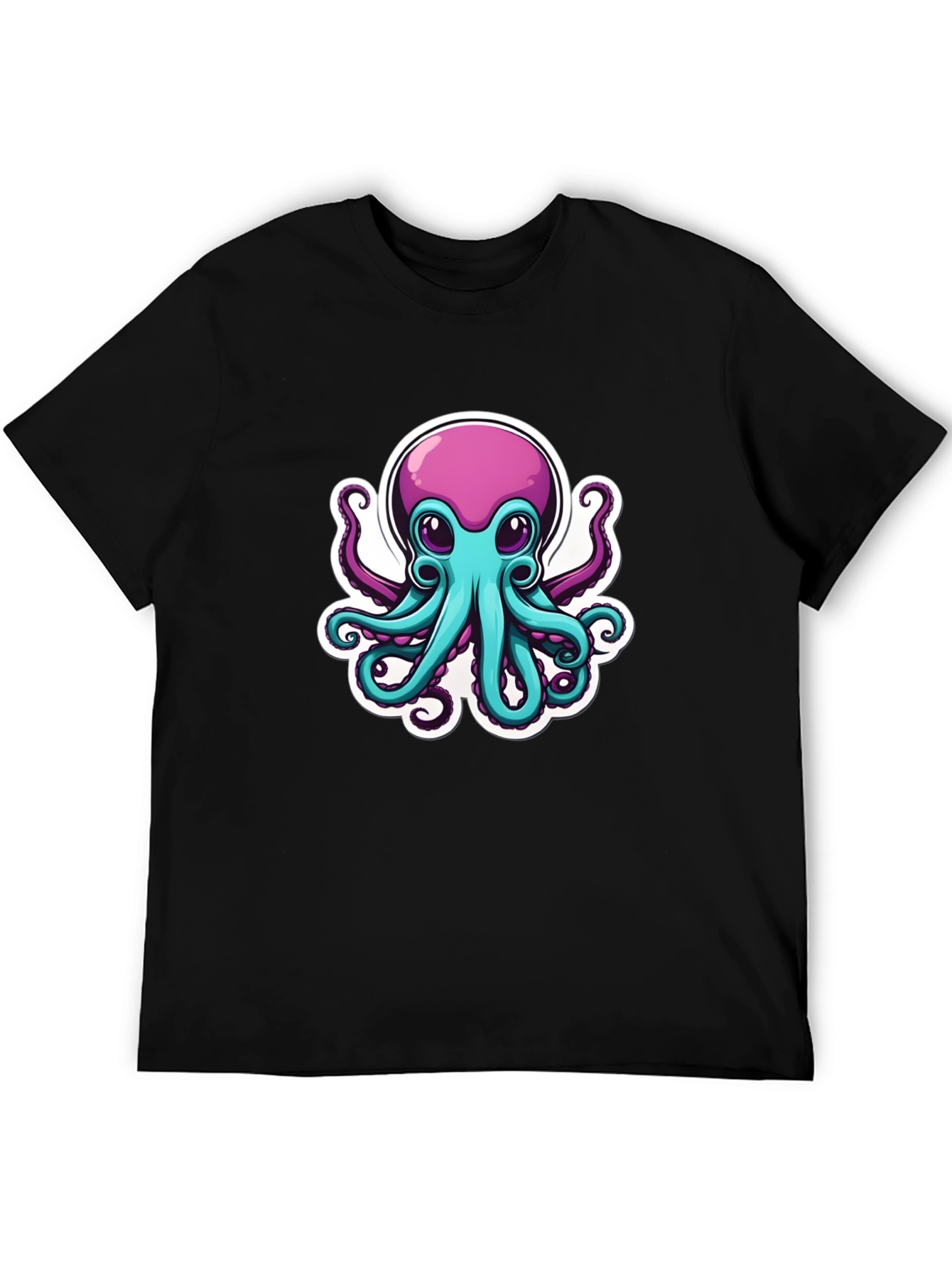 Cartoon Octopus Graphic Tee - Mens Black T-Shirt