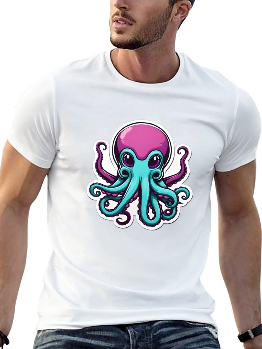 Cartoon Octopus Graphic Tee - Mens Black T-Shirt