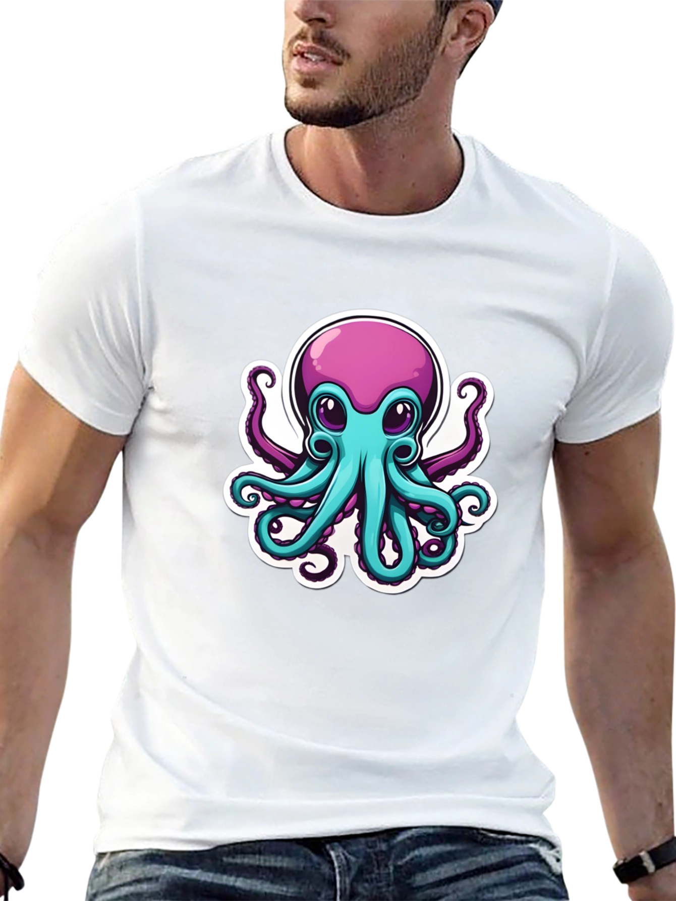 Cartoon Octopus Graphic Tee - Mens Black T-Shirt