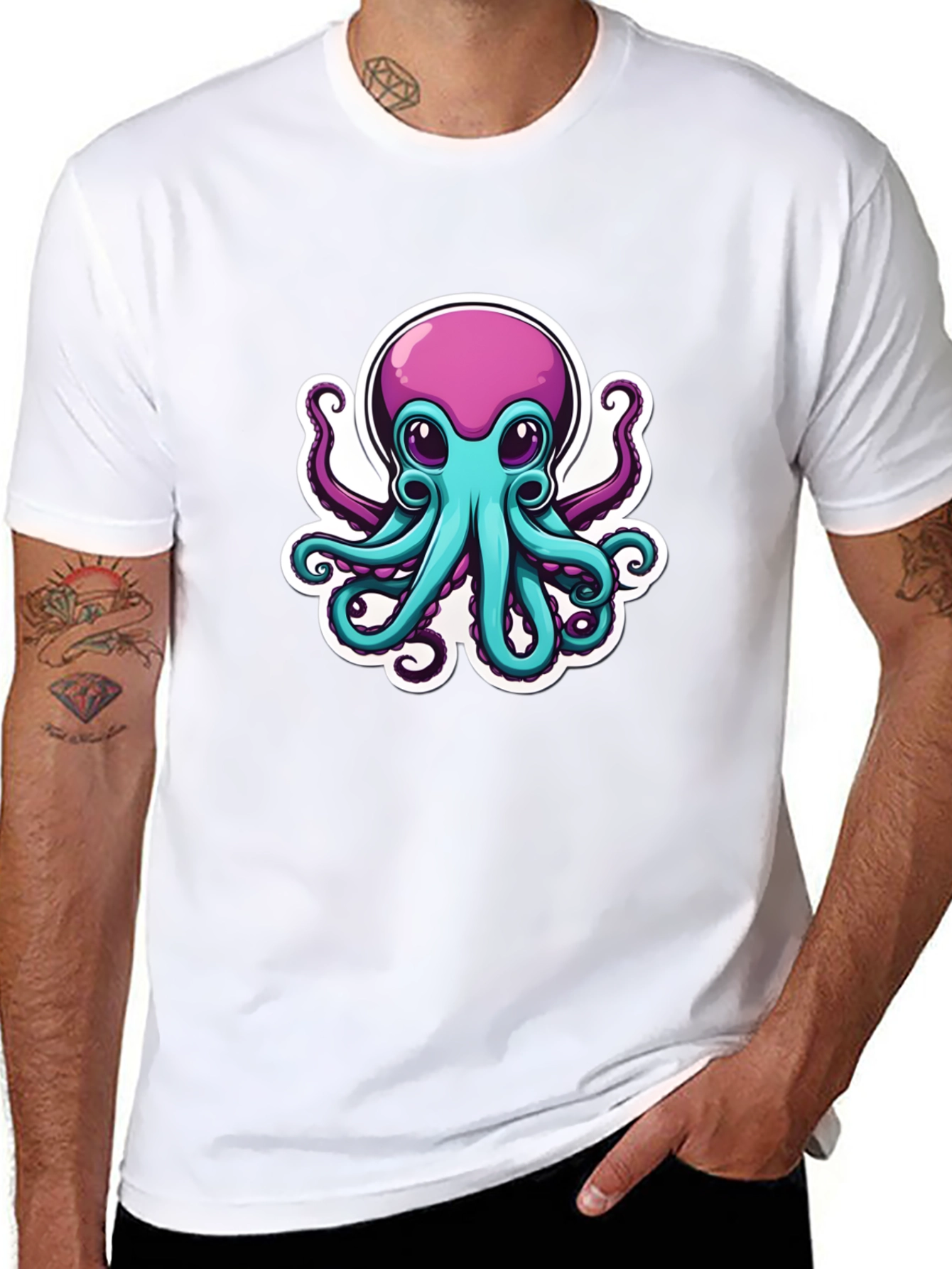 Cartoon Octopus Graphic Tee - Mens Black T-Shirt