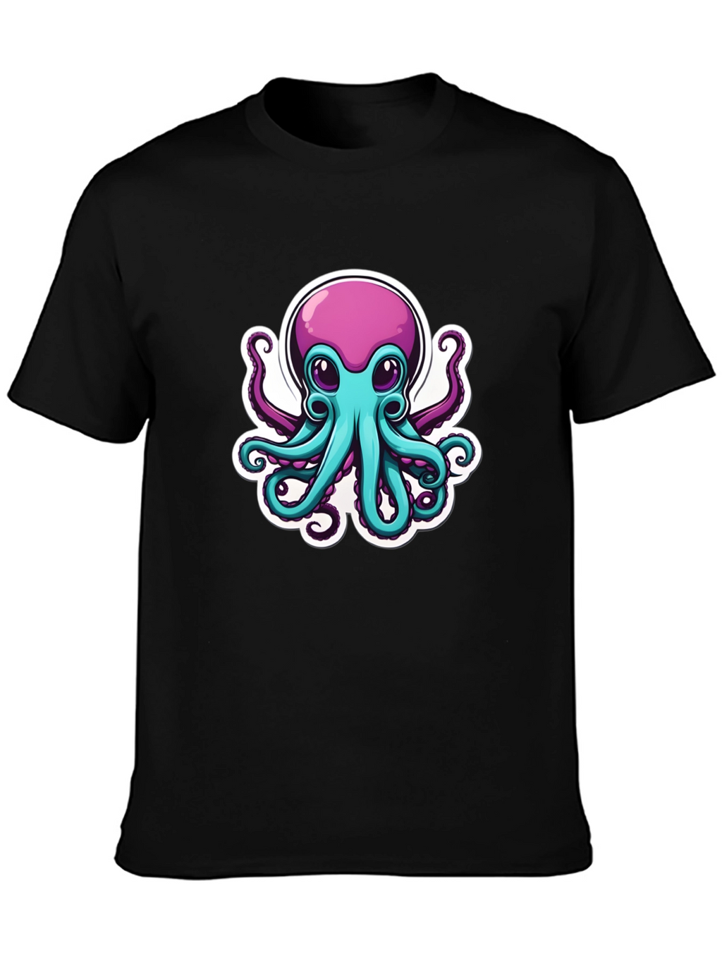 Cartoon Octopus Graphic Tee - Mens Black T-Shirt