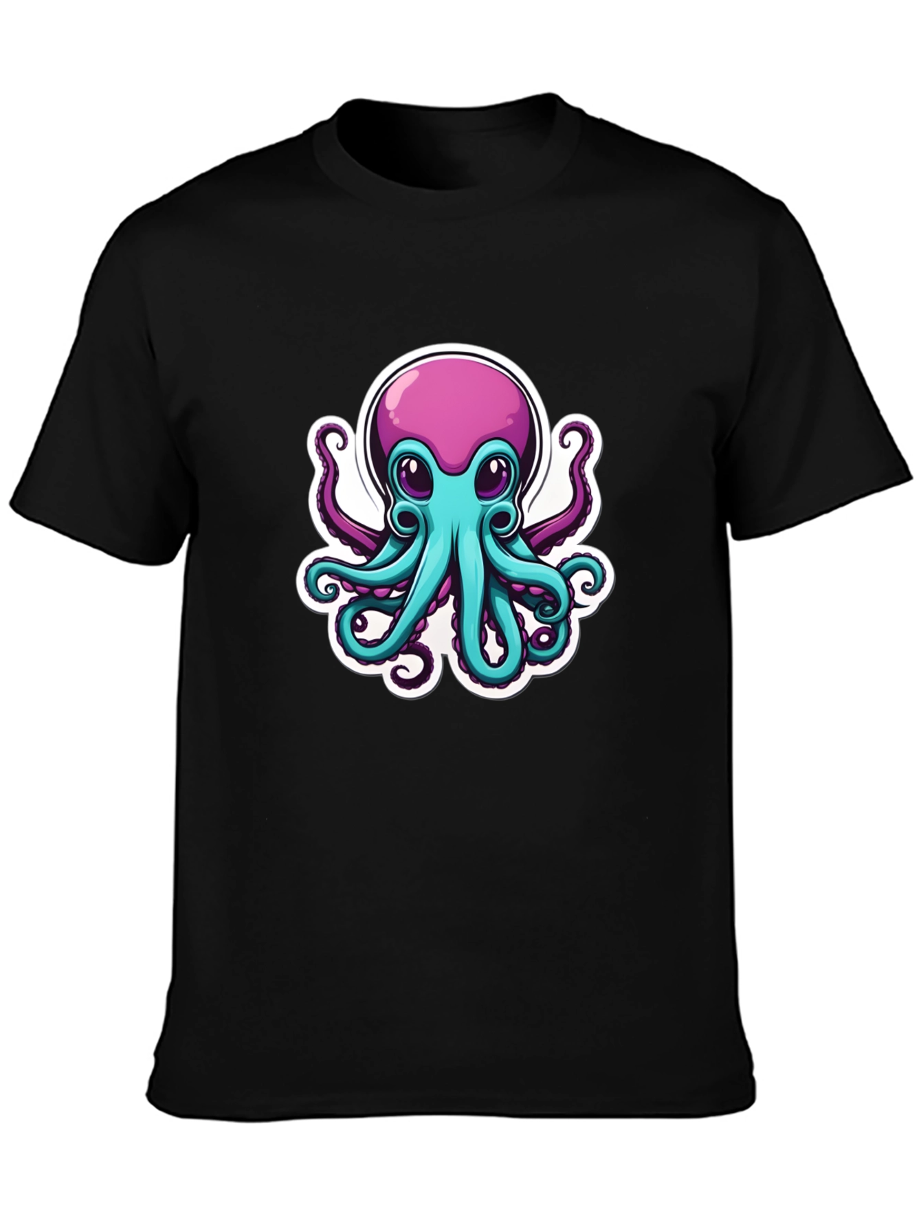 Cartoon Octopus Graphic Tee - Mens Black T-Shirt