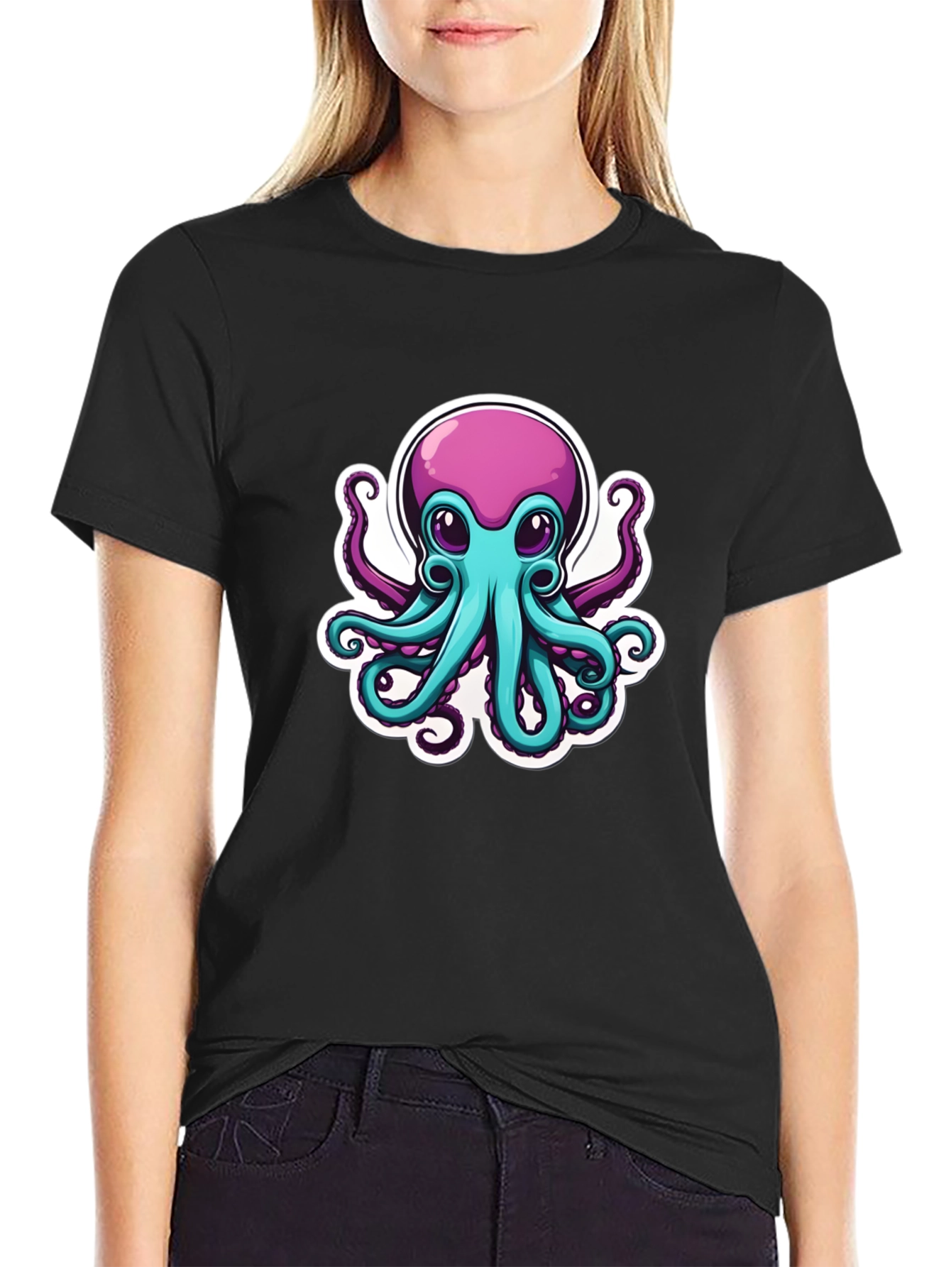 Cartoon Octopus Graphic Tee - Mens Black T-Shirt