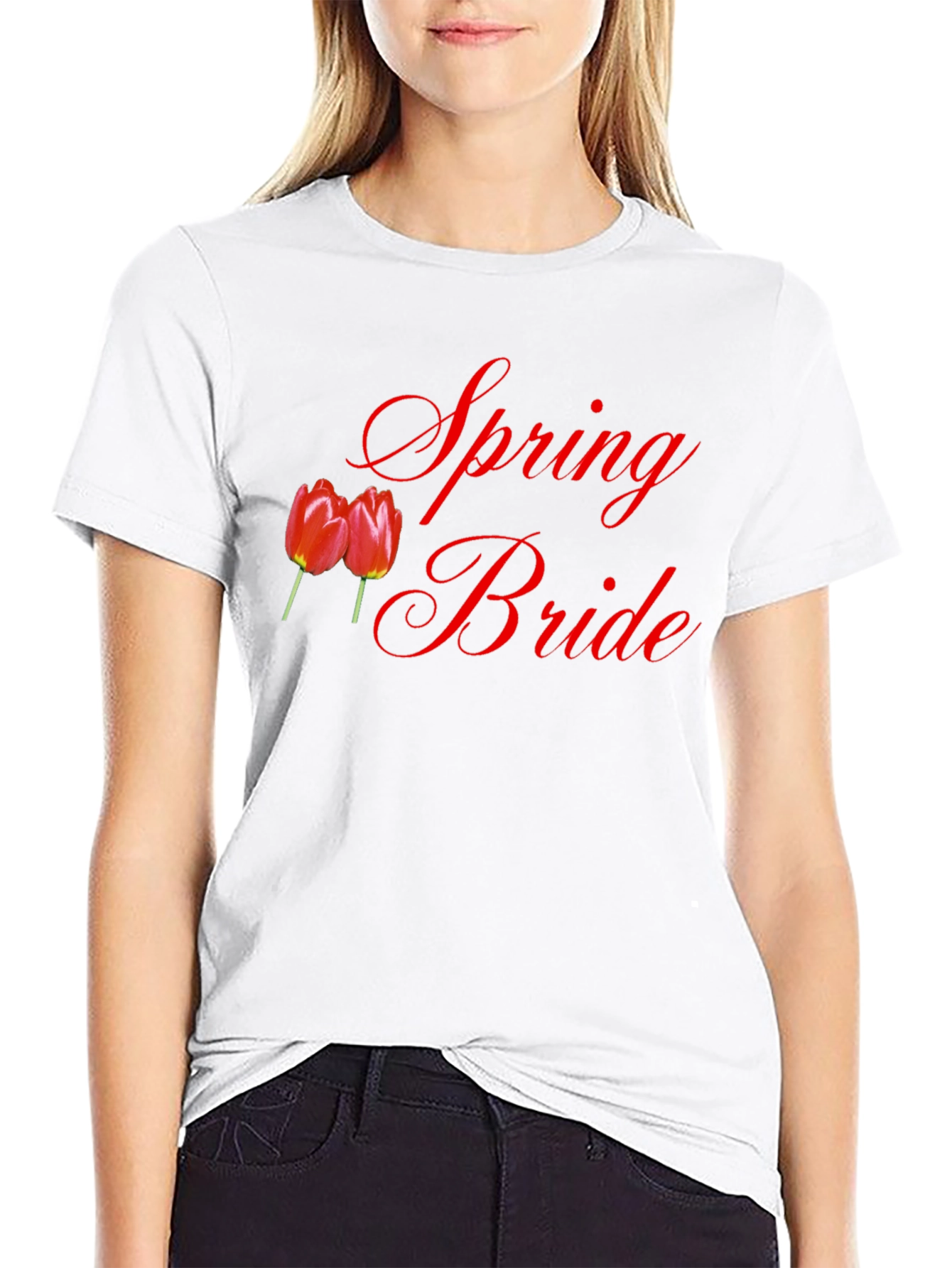 Spring Bride T-Shirt - Red Tulips Design