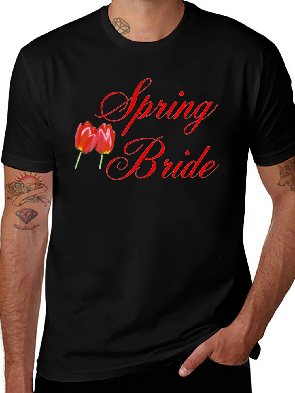 Spring Bride T-Shirt - Red Tulips Design