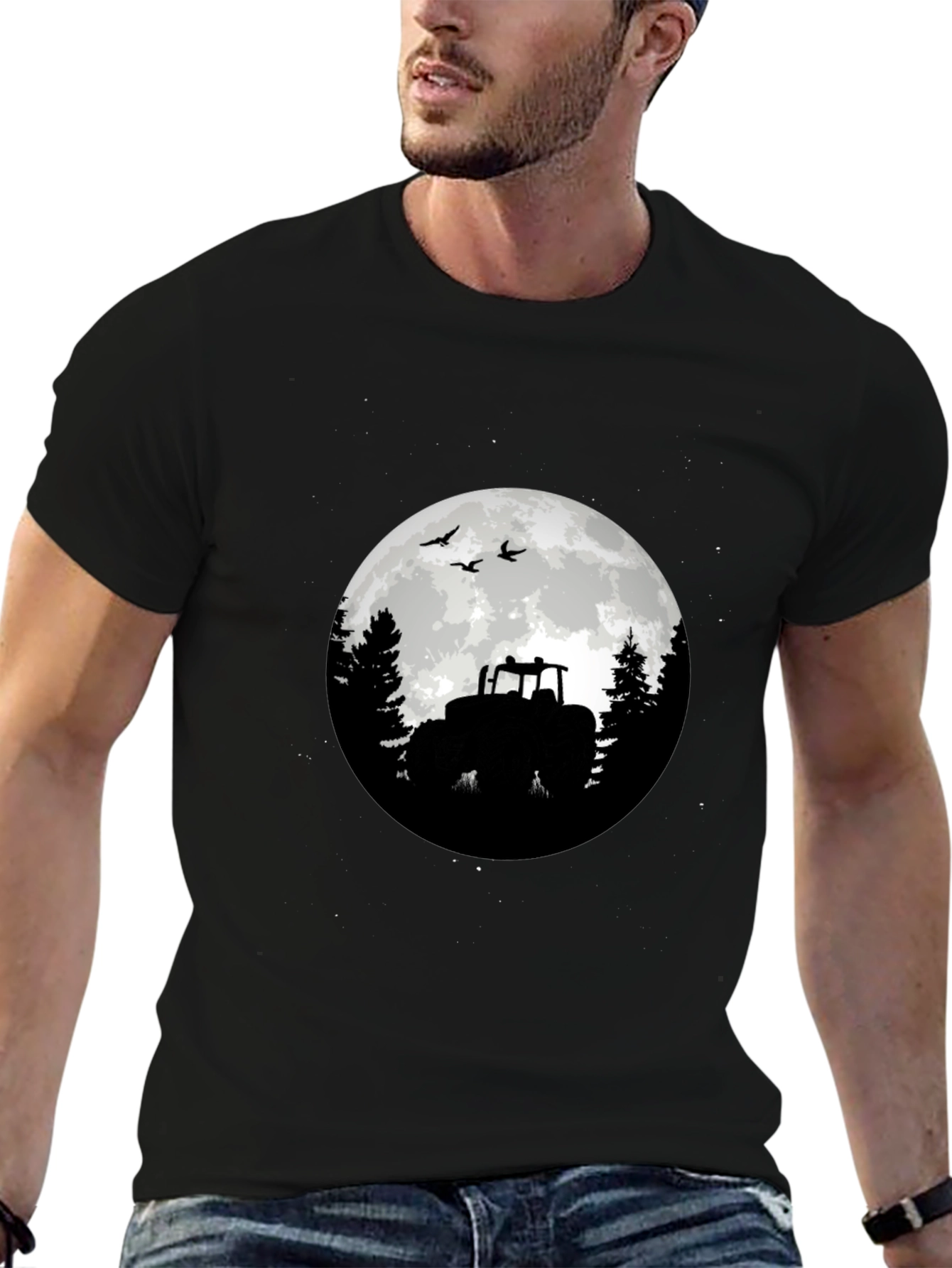 Tractor Moon Silhouette Graphic T-Shirt