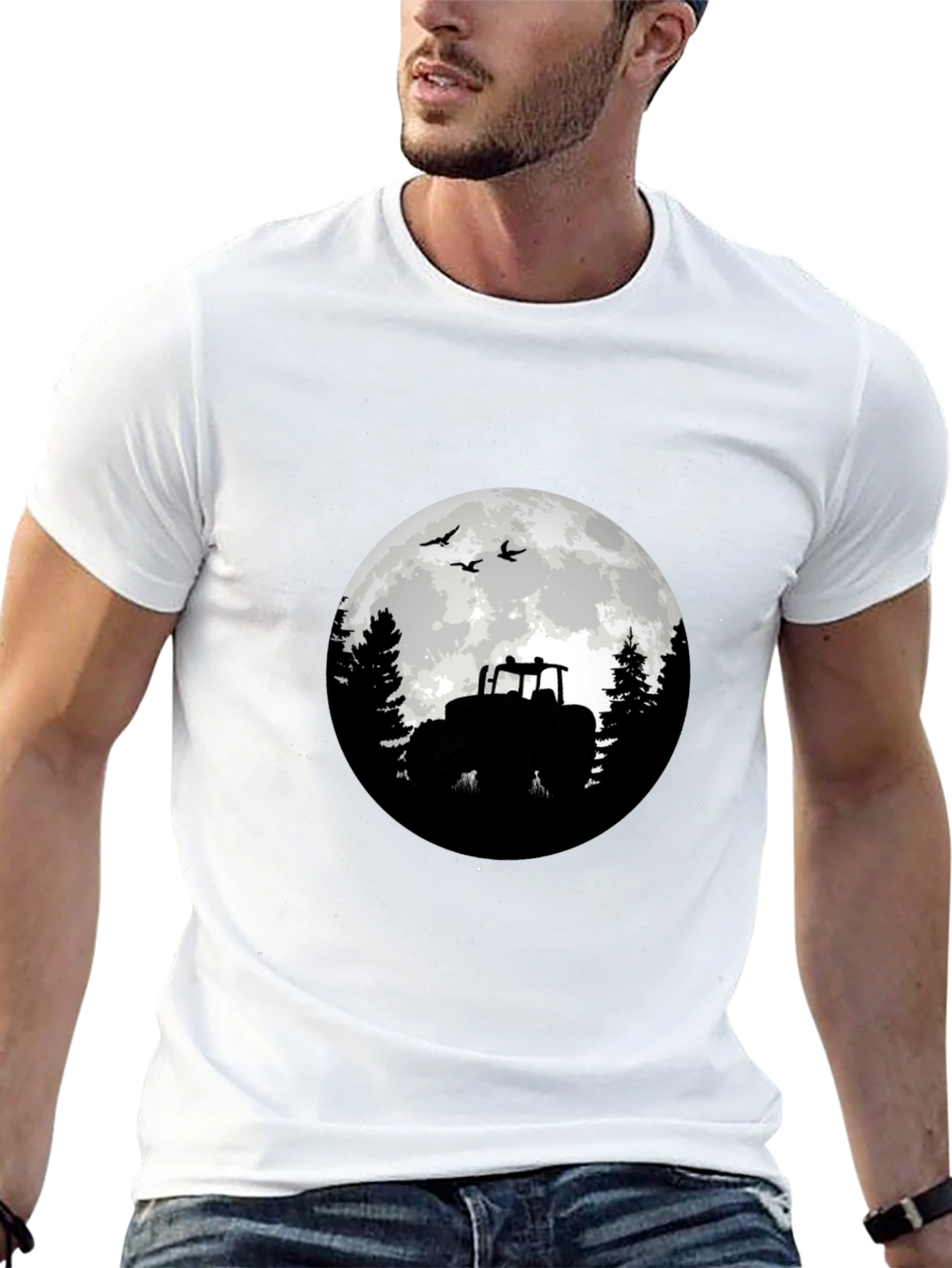 Tractor Moon Silhouette Graphic T-Shirt