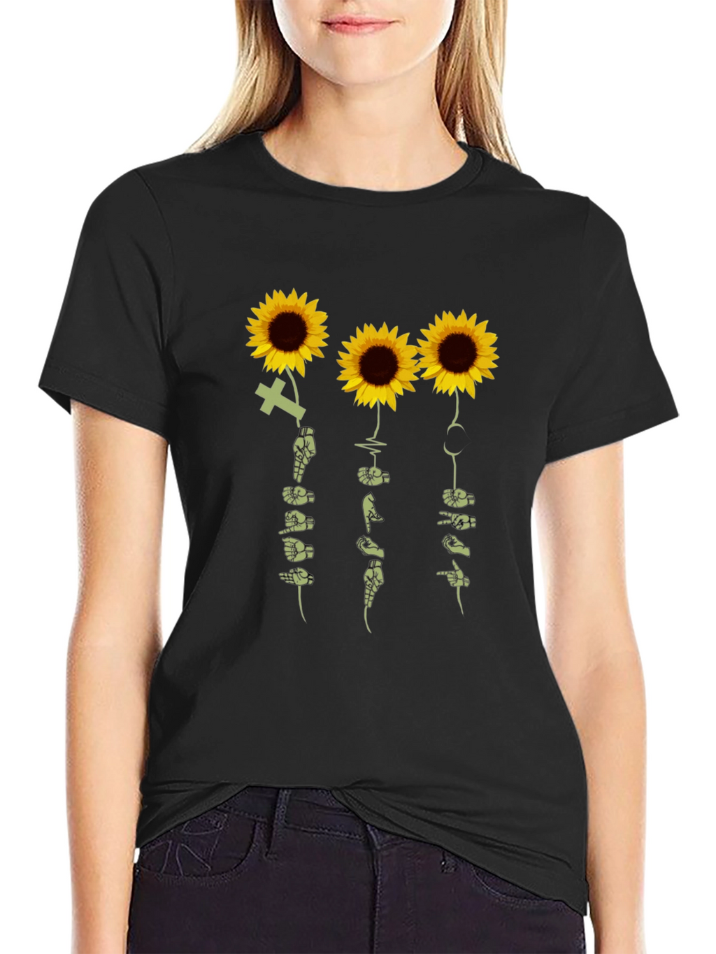 Sunflower Sign Language T-Shirt - Black