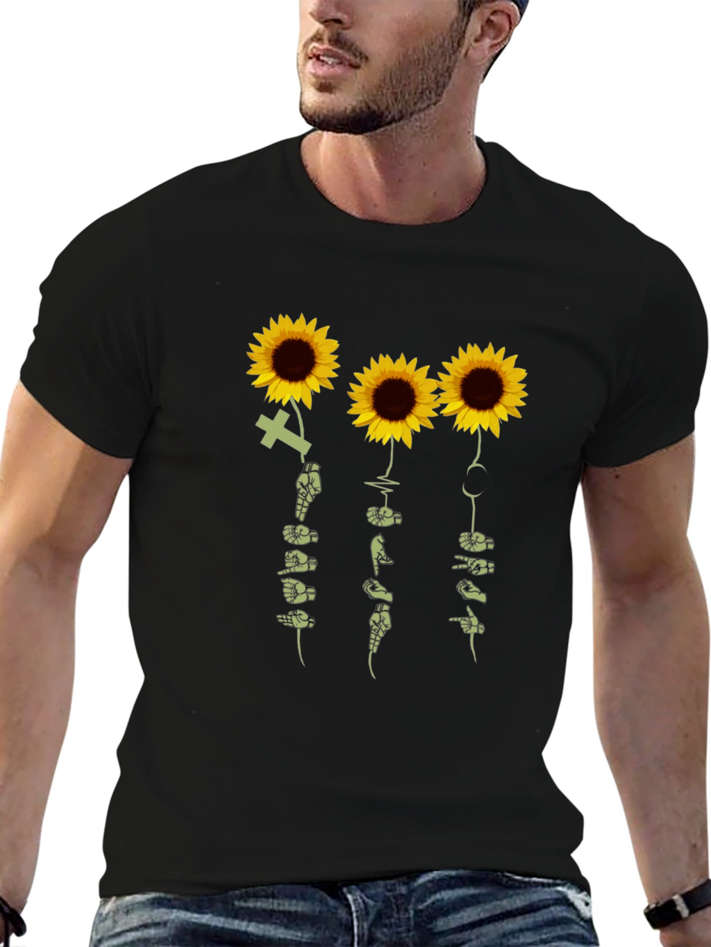 Sunflower Sign Language T-Shirt - Black