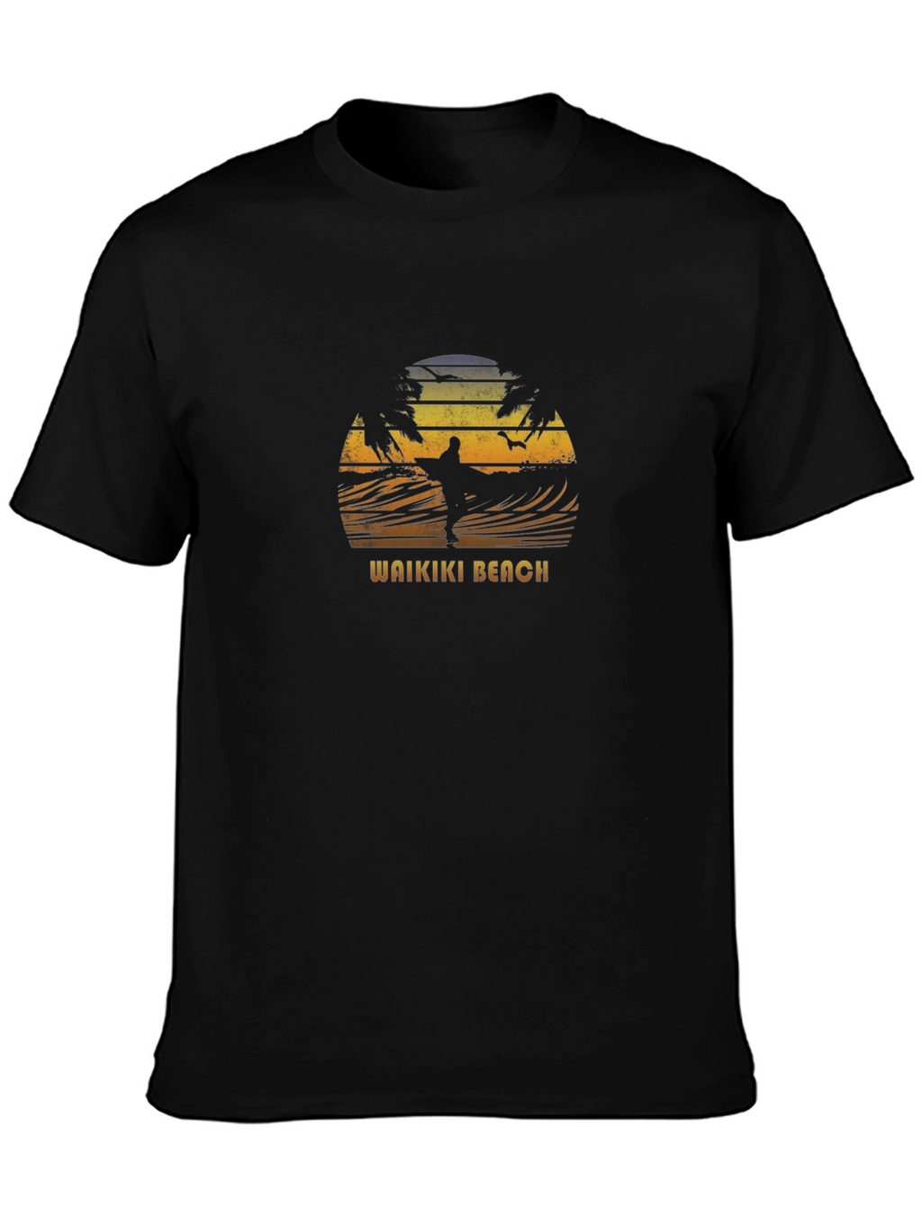 Waikiki Beach Sunset Surfer Graphic Tee